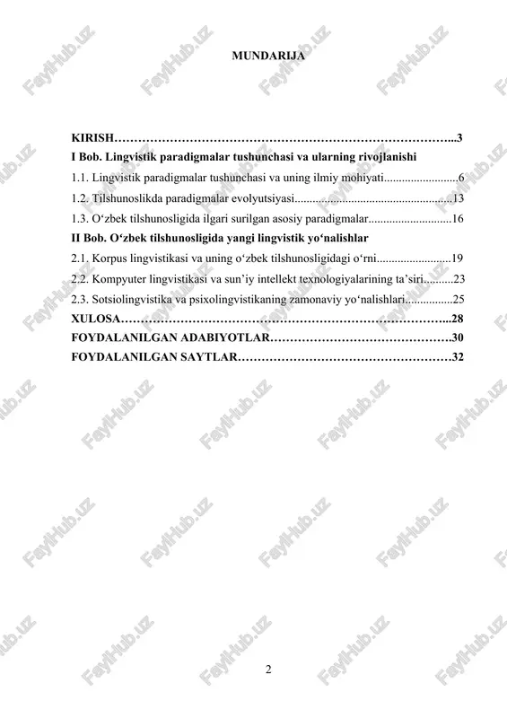 i o‘zbek tilining xalqaro miqyosdagi mavqeini mustahkamlashga qaratilgan bo‘lib, zamonaviy lingvistik paradigmalar orqali tilni yanada rivojlantirish zarurligini ko‘rsatmoqda. shuningdek, 2019-yil 29-oktabrdagi pq-4471-sonli prezident qarori tilshunoslik fanini innovatsion texnologiyalar bilan uyg‘unlashtirishni, yangi ilmiy yo‘nalishlarni rivojlantirishni qo‘llab-quvvatlaydi. bundan tashqari, 2020-yil 20-oktabrdagi pq-4869-sonli prezident qarori o‘zbek tilining raqamli texnologiyalar va zamonaviy ilmiy paradigmalarga asoslanib rivojlanishini ta’minlashga xizmat qiladi. ushbu davlat dasturlari doirasida amalga oshirilayotgan islohotlar tilshunoslikning yangi yondashuvlari, jumladan, korpus lingvistikasi, sun’iy intellektga asoslangan tilshunoslik va sotsiolingvistik tadqiqotlarning dolzarbligini oshirmoqda.[footnoteref:1] [1: o‘zbekiston respublikasi prezidenti sh.m. mirziyoyevning "o‘zbek tilining davlat tili sifatida to‘laqonli joriy etilishini ta’minlash chora-tadbirlari to‘g‘risida"gi qarori (2019-yil 21-oktabr, pq-5850-son) ] mazkur kurs ishining dolzarbligi shundaki, o‘zbek tilshunosligida so‘nggi yillarda yangi lingvistik yo‘nalishlar paydo bo‘lib, ularning tadqiqi zamonaviy tilshunoslik fani uchun muhim ahamiyat kasb etmoqda. xususan, kompyuter lingvistikasi, korpus lingvistikasi, sotsiolingvistika va psixolingvistika kabi fanlararo yondashuvlarning o‘zbek tilshunosligida qo‘llanilishi va rivoji alohida e’tiborga loyiqdir. kurs ishining dolzarbligi: bugungi kunda tilshunoslik fanining rivojlanishi …