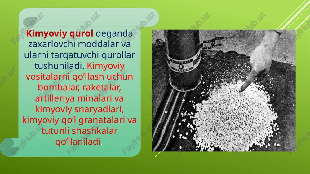 ahvol og’irlashadi, qo’zgalishlar kuchayadi, bosh og’rishi, qo’rqish, umumiy lohaslik rivojlanadi. talvasa bosqichida - zararlanganlarning ahvoli yanada yomonlashadi, hushidan ketadi, teri qoplamalari ko’karadi, sovuq yopishqoq ter bosadi, ko’z qorachig’i kichrayadi va yorug’likni sezmay qoladi, og’zidan ko’piksimon so’lak oqadi va boshqa klinik alomatlari bo’ladi. falajlanish yoki komatoz bosqichda - talvasalar sekin-asta yo’qola boshlaydi va butunlay to’xtaydi va chuqur koma holati rivojlanadi. bu holat markaziy nerv sistemasi shikastlanganidan dalolat beradi. tanadagi mushaklar bo’shashib ketadi, ayrim hollarda bir xil mushaklarda kuchsiz tortishlar paydo bo’ladi. terining zararlanishi 5 bosqichda o’tadi: yashirin davr bu zaxar organizmga tushgan vaqtdan zaxarlanishni birinchi alomatlari paydo bo’lgungacha vaqt oralig’i. eritemali bosqich - (o’rtacha 4-6 soatdan so’ng) bu turdagi zararlanishda ipritning juda past kontsentratsiyasi yoki bug’lari teriga ta’sir etganda paydo bo’ladi. yara-nekrotik bosqich - bu holdagi zararlanish ipritning katta miqdori teriga uzoq vaqt ta’sir etganda paydo bo’ladi. qayta tiklanish bosqichi vezikulez-pufakchali bosqich- teriga iprit tushgandan 6-12 soat o’tgach, terining zararlangan sohasi …