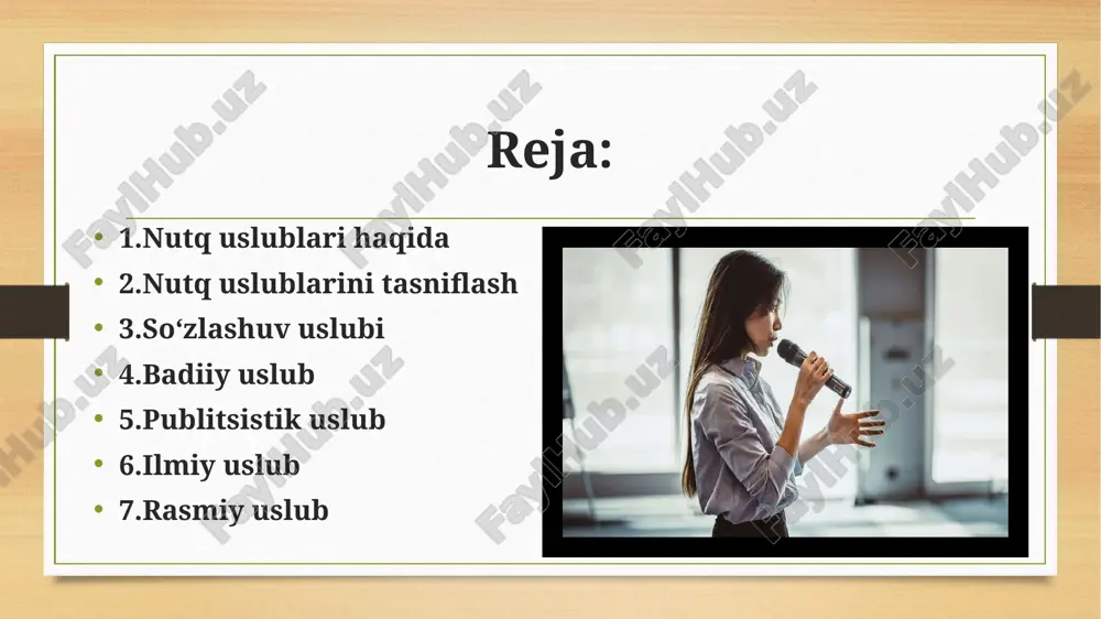 boʻlgan barcha lugʻaviy birliklarning ishtirok etaverishi va ularning muhim bir vazifaga — estetik vazifani bajarishga xizmat qilishini badiiy nutq uslubining oʻziga xos xususiyati deb qarash kerak boʻladi, chunki ana shunday imkoniyat boshqa vazifaviy uslubda chegaralangandir. adabiy tilda dialektizmlar, jargonlar, varvarizmlardan, dagʻal soʻzlardan foydalanish maqsadga muvofiq boʻlmagani holda ularni badiiy uslubda oʻrni bilan qoʻllash mumkin. vazifaviy uslubning hech birida til oʻzining tuzilish jihatlari, lugʻat tarkibi, yaʼni soʻzning maʼno boyligi va rang-barangligini, toʻgʻri va koʻchma maʼnolarni badiiy nutq uslubidagichalik namoyish qila olmaydi, grammatik qurilishi, yaʼni gaplarning barcha tiplari bilan ishtirok eta olmaydi. publitsistik uslub publitsistik uslub vazifaviy uslubning bir turi boʻlib, u ijtimoiy, siyosiy soʻz va iboralarning qoʻllanishi, janrlarning xilma-xilligi va buning natijasida til vositalaridan uslubiy foydalanishning rang-barangligi va shu kabilar belgilar bilan xarakterlanadi. publitsistik uslub ijtimoiy-siyosiy adabiyotlarda, vaqtli matbuotda, siyosiy chiqishlarda, majlislardagi nutqlar va shu kabilarda oʻz ifodasini topadi. ijtimoiy-siyosiy bilimlarni targʻib qiluvchi va keng xalq ommasiga yetkazuvchi vosita sifatida bu …