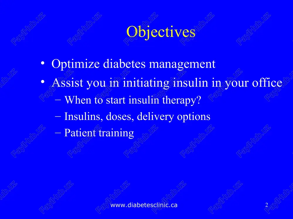 t therapy. insulin is another tool to use for blood glucose control and should not be viewed as a last resort when all else fails. www.diabetesclinic.ca * type 1 diabetes: impaired or absent ß cell function:  insulin secretion normal insulin action:  insulin sensitivity the insulin deficiency results in unacceptable blood glucose control www.diabetesclinic.ca j.robin conway m.d. j.robin conway m.d. * www.diabetesclinic.ca * type 2 diabetes: double impairment impaired ß cell function:  insulin secretion impaired insulin action:  insulin resistance results in unacceptable blood glucose control www.diabetesclinic.ca j.robin conway m.d. j.robin conway m.d. * www.diabetesclinic.ca * type 1 & 2 diabetes: key concepts minimizing the complications of diabetes requires: early diagnosis and treatment of diabetes maintaining hba1c level < 7% achieving hba1c < 7% requires control of post-prandial and fasting hyperglycemia www.diabetesclinic.ca j.robin conway m.d. j.robin conway m.d. * they key concepts in type 2 diabetes are (1) …