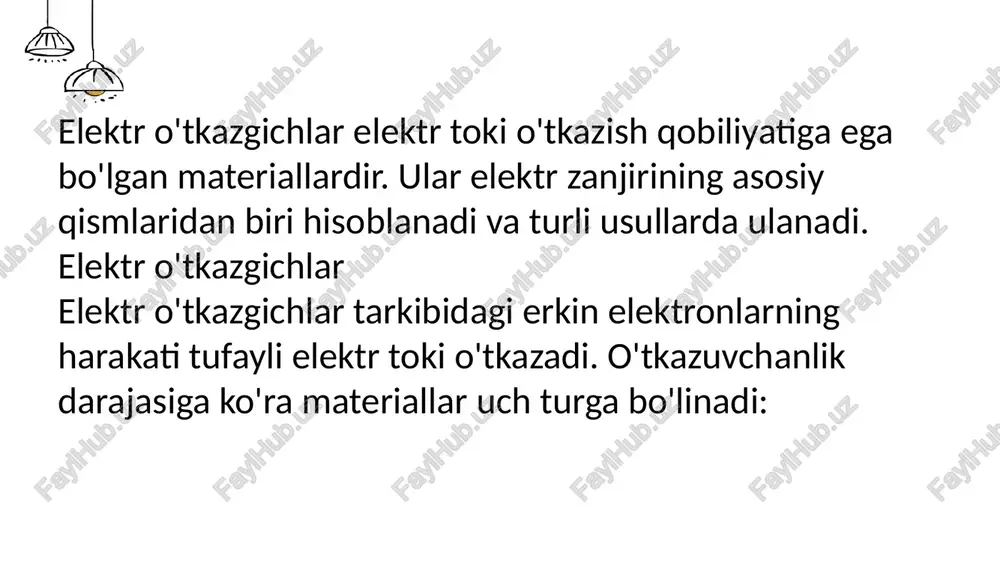 muhim qismi bo‘lib, ular ketma-ket yoki parallel tarzda ulanadi. ketma-ket ulanishda tok bir xil bo‘ladi, lekin zanjirning bir qismi uzilsa, butun tizim ishlamaydi. parallel ulanishda esa har bir iste’molchi mustaqil ishlaydi va umumiy tizim barqaror bo‘ladi. kundalik hayotda ko‘proq parallel ulanish ishlatiladi, chunki u qulay va xavfsiz hisoblanadi. eʼtiboringiz uchun rahmat! 💻 模板来自于 http://docer.wps.cn image3.jpeg image4.jpeg image2.png