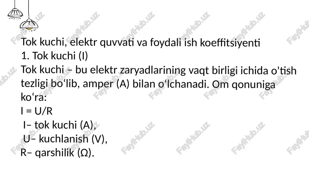 tish lozim. enter title enter title enter title enter title contents elektr texnik materiallar fani asasiy kitoblar: 1. "elektr texnikasi asoslari" – a. yo‘ldoshev, sh. vohidov 2. "elektr zanjirlari va tarmoqlari" – a. raxmonqulov 3. "elektr mashinalari" – g. xolto‘rayev, m. umarov 4. "elektrotexnika va elektr materialshunoslik" – v. s. karpov 5. "elektrotexnika va elektronika asoslari" – b. tojiyev 6. "elektr o‘lchash asboblari va o‘lchashlar" – t. g‘ulomov eʼtiboringiz uchun rahmat! 💻 模板来自于 http://docer.wps.cn image3.jpeg image4.jpeg image2.png