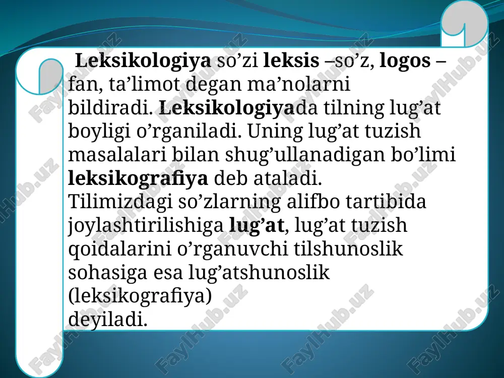 zlarning qo’llanish darajasi haqida m’lumot beradi) i) paronimlar lug’ati (tilda mavjud bo’lgan talaffuzdosh so’zlar haqida m’lumot beradi). ko’p tilli lug’atlarga esa tarjima lug’atlari kiradi. masalan, q.berdiyev, q.meliyev «tibbiy atamalar» ruscha-o’zbekcha lug’ati kiradi. o’zbek tilida mavjud bo’lgan barcha so’zlar (shu jumladan, sheva so’zlari ham) yig’ilsa 100-120 ming so’zdan oshib ketadi. so’zlarning kelib chiqishini izohlaydigan lug’atlar etimologik lug’atlar deb ataladi. jahon tilshunosligida leksikaga tilning alohida mikrotizimi sifatida munosabatda bo‘linib, leksema hamda uning tarkibiy qismlari, sistemaviy birlashmalari – lug‘aviy to‘da va mikrosistemalar, lug‘aviy-ma’noviy guruh va qator hamda ularning har biriga xos xususiyat va qonuniyatlarni aniqlash, tarkibi va tashkil etuvchilarining ma’noviy strukturasini belgilash natijalari asosida bugungi kunda giperleksikografiya va korpus lingvistikasi uchun o‘ta muhim lingvistik ta’minot yaratishga e’tibor kuchaymoqda. avvalo, ideografiya so‘zining ma’nosiga e’tibor qaratsak: grekcha idea – tushuncha, idea, obraz va grapho – yozaman so‘zlaridan kelib chiqqan [3, 20-22]. so‘zlarni butun mazmun-mohiyati va sistemasi bilan ko‘z oldimizga keltiruvchi ideografik lug‘atlar ma’lum bir til …