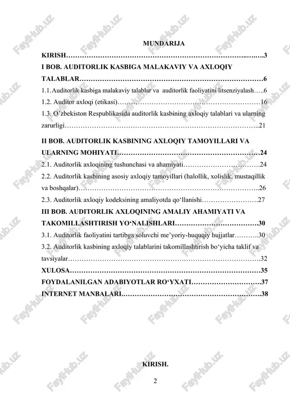 shonchiga asoslangan kasb bo‘lib, auditorning har bir xulosasi investorlar, davlat organlari va xo‘jalik subyektlari uchun katta ahamiyat kasb etadi. shu boisdan auditorlik faoliyatida axloqiy me’yorlarga rioya etish, ya’ni halollik, xolislik, mustaqillik, maxfiylik va kasbiy malakani saqlash juda zarurdir. auditorning bitta noto‘g‘ri qarori yoki axloqiy me’yorni buzishi butun tizimga ishonchni yo‘qotishi mumkin. o‘zbekiston respublikasida auditorlik faoliyatining huquqiy bazasi shakllangan bo‘lsa-da, kasbiy axloq madaniyatini yuksaltirish, xalqaro tajribani joriy etish va amaliyotda axloqiy tamoyillarni to‘liq qo‘llash dolzarb masalalardan biri bo‘lib qolmoqda. shu sababli “auditorlik kasbining axloqiy talablari” mavzusini chuqur o‘rganish amaliy va nazariy jihatdan ham katta ahamiyatga ega. bozor iqtisodiyotiga asoslangan mamlakatlarda auditorlik faoliyati iqtisodiy axborotning ishonchliligini ta’minlovchi eng muhim institutlardan biri hisoblanadi. auditorlik nazorati korxonalar moliyaviy holatini tahlil qilish, xo‘jalik operatsiyalarining qonuniyligini tekshirish hamda moliyaviy hisobotlarning to‘g‘riligini tasdiqlash orqali iqtisodiy barqarorlikni mustahkamlashga xizmat qiladi. biroq auditorlik faoliyatining muvaffaqiyati nafaqat kasbiy bilim va malakaga, balki auditorning shaxsiy fazilatlari va axloqiy qadriyatlariga ham bevosita …