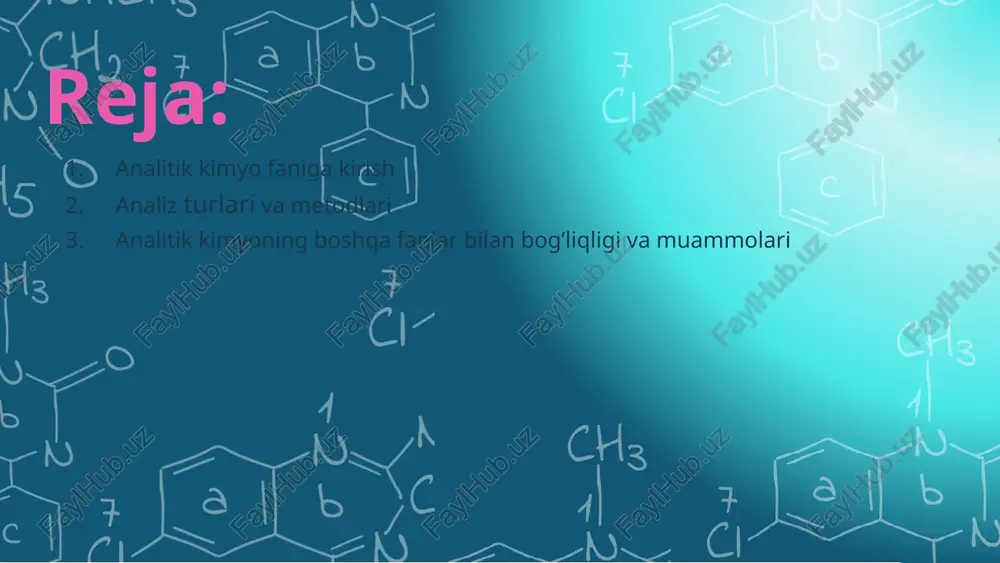 shqa fanlar bilan bog’liqligi analitika fanining muammolari 1-muammo 3-muammo 2-muammo meterologiya masalalari. tahlilni konkret moddalar tahliliga doir muammolarini hal etish. tahlilni yangi usullarini izlab topish. fanning muammolari 1-muammo 3-muammo 2-muammo tahlilni konkret moddalar tahliliga doir muammolarini hal etish. tahlilni yangi usullarini izlab topish. 42% 30% 28% meterologiya masalalari. analitik kimyoning boshqa fanlar bilan bog’liqligi geologiya analitika texnika biologiya meditsina e‘tiboringiz uchun rahmat! image1.png image2.png image7.png image8.svg image9.png image10.png image11.png image12.png image13.png image14.png image15.png image3.png image4.svg image16.png image17.png image18.png image19.png image20.png image21.svg image22.png image23.png image24.svg image25.png image26.svg image5.png image6.svg image27.png image28.png image29.jpg image30.png image31.svg image32.jpeg image33.png image34.png image35.png image32.png image36.svg image37.png image38.png .msftofcresponsive_fill_4ae7e7 { fill:#4ae7e7; } .msftofcresponsive_fill_32b1c2 { fill:#32b1c2; } .msftofcthm_background1_fill_v2 { fill:#ffffff; } .msftofcthm_background1_fill_v2 { fill:#ffffff; } .msftofcthm_background1_fill_v2 { fill:#ffffff; } .msftofcthm_accent3_stroke_v2 { stroke:#b11670; } .msftofcthm_accent5_fill_v2 { fill:#32b1c2; } /docprops/thumbnail.jpeg