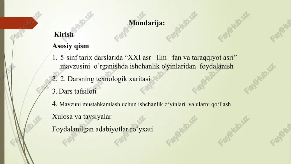 adi. shu bois, o’qituvchi: o‘yinlarni darsning maqsadiga mos tanlashi kerak masalan, “kim tez topadi?”, “texnologik kashfiyotlar zanjiri”, “kelajak shahrini loyihalash” kabi ishchanlik o‘yinlari dars maqsadiga erishishda samarali bo‘ladi. faol guruh ishlashini rag‘batlantirish lozim o‘quvchilar kichik guruhlarga bo‘linib, birgalikda masalani yechish, loyiha tayyorlash yoki innovatsion g‘oya ishlab chiqish orqali mavzuni chuqurroq o‘rganadilar. vizual va interaktiv materiallardan foydalanish samarali bo’ladi slaydlar, rasmlar, videoroliklar, animatsiyalar va interaktiv doskalar o‘quvchilarning e’tiborini jalb qiladi va mavzuni esda qolishini oshiradi. o‘quv o‘yinlari orqali fikrlash va ijodkorlikni rivojlantirish lozim masalan, “kelajak shahrini loyihalash” o‘yini orqali o‘quvchilar ilm-fan va texnologiya bilan bog‘liq muammolarni hal qilishni o‘rganadilar, ijodiy yondashuvni rivojlantiradilar. o‘yindan keyingi tahlil va muhokama qilish kerak albatta o‘yin yakunida qisqa muhokama o‘tkazish: “bugungi o‘yindan nimalarni o‘rgandik?” “ilm-fan va texnologiya hayotimizga qanday ta’sir qilmoqda?” bu o‘quvchilarda mavzuni refleksiv tarzda o‘zlashtirishga yordam beradi. motivatsiyani oshirib boorish kerak faol ishtirok etgan, kreativ yechimlar topgan o‘quvchilarni rag‘batlantirish o‘quvchilarni darsga yanada qiziqtiradi. mavzuni …