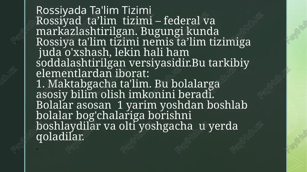 da ta'lim olgan va umumiy mutaxassislik bo'yicha fundamental tayyorgarlikdan o'tgan universitet bitiruvchisidir. shu bilan birga, u allaqachon lavozimlarni egallash huquqiga ega, uning talabi oliy ma'lumotga ega bo'lishidir. rossiyadagi ta'lim tizimi qo'shimcha ta'lim (yana bir yil) va "mutaxassis" malakasini olish orqali bakalavr darajasini oshirishni ta'minlaydi. biroq, bakalavr uchun eng yaxshi variant magistrlik malakasini olishdir (magistrlik dissertatsiyasini himoya qilish bilan ikki yillik o'qish). z e'tiborga loyiqdir. bir tomondan, bu tizim jamiyatning ob'ektiv ehtiyojlarini aks ettiradi. boshqa tomondan, bunday o'qitish tizimi yordamida asosiy darajadagi bilimlar doimiy ravishda yangilanadi va zamonaviy iqtisodiyot sharoitida juda zarur bo'lgan maxsus ko'nikmalarga ega bo'ladi. shuningdek, bu insonning doimiy takomillashishi va uning qobiliyatlarini umrbod rivojlantirish haqidagi o'ziga xos ta'limot, deb aytishingiz mumkinossiyada uzluksiz ta'lim tizimi bugungi kunda alohida z lomonosov nomidagi moskva davlat universiteti moskvada joylashgan . ushbu universitet 40 ta fakultetda o'qitiladi, uni ko'p tarmoqli o'quv muassasasi deb atash mumkin. moskva davlat universiteti nafaqat fanning turli sohalarida erishgan …