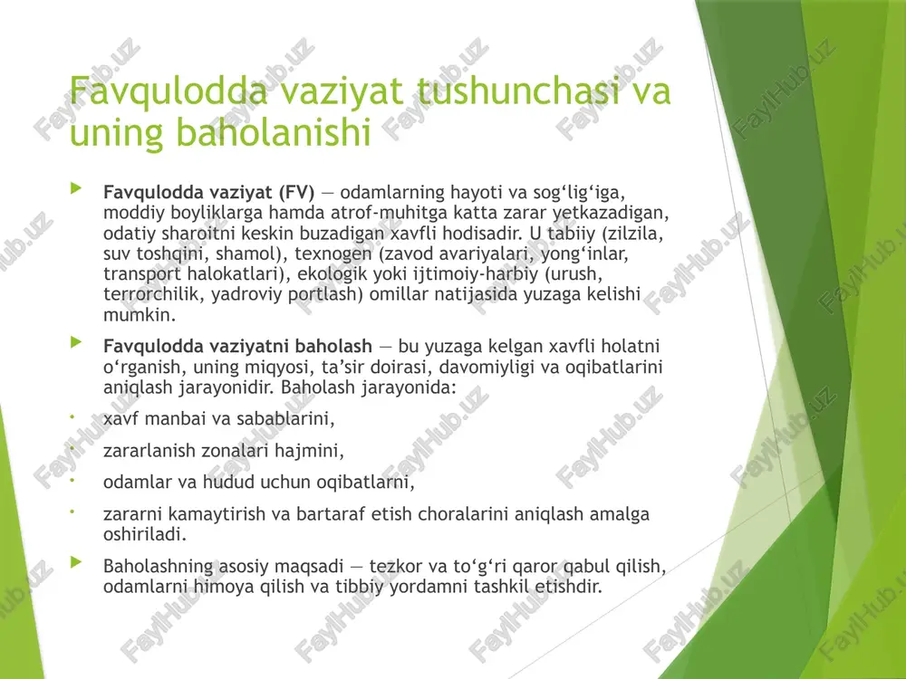 me’yorida zararlangan zona b zona-kuchli zararlanish zonasi v zona-xavfli zararlanish zonasi. g zona-o’ta xavfli zararlanish zonasi 4 radioaktiv bulut izi to’la parchalanishgacha shartli ravishda to’rtta zonaga bo’linadi: me’yorida, kuchli, xavfli va o’ta xavfli zararlangan zonalar. a zona - me’yorida zararlangan zona. bu zonaning tashqi chegarasi ekspozitsion doza quvvati bir soatdan keyin - 8 r/s, to’la parchalashsh dozasi 40 r, ichki chegarasida esa ekspozitsion doza quvvati 80 r/s, to’la parchalanish dozasi 400 r. bu zonada birinchi sutkada faoliyat ko’rsatuvchi himoyalanmagan aholi ruxsat etilgandan yuqori nurlanish olishlari mumkin. 50% himoyalanmagan aholida nur kasalligi sodir bo’lishi mumkin. shunday qilib, a zonadagi nurlanish dozasining to’liq miqdori 40 r dan 400 r gachani tashkil qiladi. b zona-kuchli zararlanish zonasi. bu zonaning tashqi chegarasida ekspozitsion doza quvvati bir soatdan keyin 80 r/s, ichki chegarasida 240 r/s. bu chegarada to’la parchalanish doza 400r dan 1200r gacha. bu zonada himoyalanmagan aholining nur kasalligiga duchor bo’lishi xavfi uch sutkagacha …
