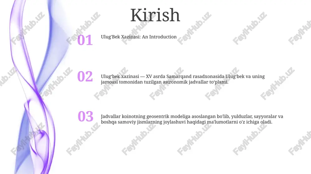 asining oltin davridan meros bo'lib qolgan samarqand rasadxonasi mohir astronom va hukmdor ulug'bek tomonidan tashkil etilgan. vaqtni aniq hisoblash: rasadxonada 15-asrda qurilgan monumental astronomik asbob - mashhur sekstant joylashgan. radiusi 50 metrdan ortiq bo'lgan bu ulkan asbob yulduzlar va sayyoralarni aniq kuzatish imkonini berdi. ilmiy meros: ulug‘bek xazinasi (bilimlar xazinasi) temuriylar davrida samarqandda erishilgan beqiyos ilm-fan yutuqlaridan dalolatdir. rasadxonaning astronomiyaga qo‘shgan hissasi, jumladan, “zij-i sultoniy” yulduzlar katalogini yaratish bugungi kungacha olimlarni ilhomlantirib kelmoqda. astronomik jadvallar 2: jadvallar samarqand rasadxonasi uchun tuzilgan va asrlar davomida astronomik kuzatishlar uchun foydalanilgan. 1: 15-asr temuriy astronomi ulugʻbek tomonidan tuzilgan 1000 dan ortiq yulduzlardan iborat ushbu katalogda ularning joylashuvi, kattaligi va toʻgʻri harakatlari ajoyib aniqlik bilan oʻz ichiga oladi. 3: ulug‘bek xazinasi temuriylar davrida astronomiya sohasida erishilgan yutuqlardan dalolat beradi va bugungi kunda astronomlar uchun qimmatli ma’lumotnoma bo‘lib qolmoqda. gurganj qoʻlyozmasi boy tarixiy ma'lumotlar: ikkala qo'lyozma ham o'z davrlarining madaniy, ijtimoiy va siyosiy jihatlari haqida …