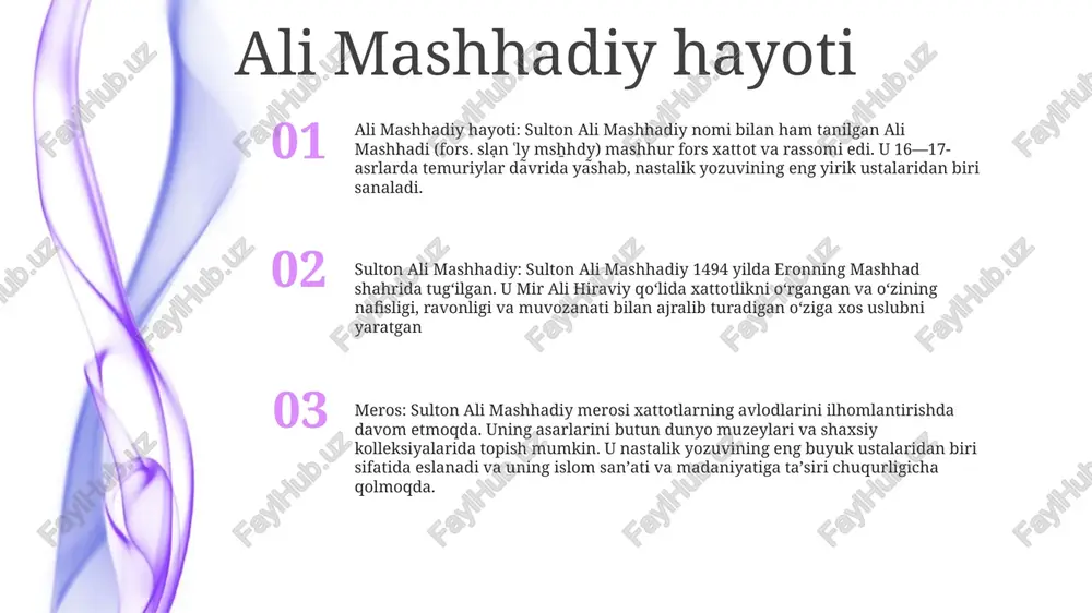 in sharq boʻylab qilgan keng koʻlamli sayohatlari davomida oʻz tajribalari va kuzatishlari haqida batafsil maʼlumot beruvchi bir qancha sayohatnomalarni yozgan. taʼlim islohotchisi: hindistonga qaytib kelgach, sulton ali zamonaviy taʼlimning nufuzli himoyachisiga aylandi va bir qancha maktab va kollejlar, jumladan, aligarh musulmon universitetini tashkil qildi. tasavvufga qo'shgan hissalari ma’naviy rahnamo: mashhadiy mashhadiylik so‘fiylik tariqatini asos solgan hurmatli ma’naviyat ustozi edi. u o‘zining shogirdlari yoki “muridlari” nomi bilan mashhur bo‘lgan minglab izdoshlariga yo‘l-yo‘riq va ta’limotlar bergan. adabiy asarlar: sulton ali mashhadiy arab va fors tillarida koʻplab qimmatli asarlar, jumladan, “kitob al-haqoiq fi maʼrifat al-xallaʼiq” (“mahluqotni bilishda haqiqatlar kitobi”) va “sharh-e qasida gʻazzoliyya”ni yaratgan. " (g'azzoliyning "qasidasi"ga sharh). falsafiy hissalari: mashhadiyning asarlari va ta’limotlari so‘fiylik falsafasiga katta hissa qo‘shgan. u sevgi, birlik va o'z ichidagi ilohiylikni anglash muhimligini ta'kidladi. uning g‘oyalari keyingi so‘fiy mutafakkirlariga ta’sir etib, tasavvufning tasavvufiy an’analarini shakllantirishga yordam berdi. musulmon olimlariga ta'siri siyosiy tafakkurga ta'siri: mashhadiyning g'oyalari taniqli olim sifatida …