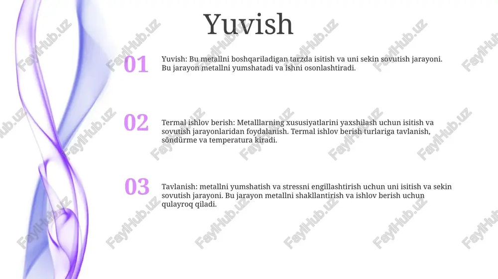 (issiqlik bilan ishlov berish): metalllarning mexanik xususiyatlarini o'zgartirish uchun isitish, sovutish va boshqa jarayonlar qo'llaniladigan jarayon. berish texnologik jarayon turlari (ekologik moslashuv jarayonlari): metall yuzalarni korroziya, aşınma va boshqa atrof-muhit ta'siridan himoya qilish uchun qo'llaniladigan kimyoviy va elektrokimyoviy jarayonlar. karbürizatsiya 2. nitridlash: bu po'lat yuzasiga azot qo'shib, sirt qattiqligini, aşınma qarshiligini va korroziyaga chidamliligini oshiradigan issiqlik bilan ishlov berishdir. 1. karburizatsiya: bu po'lat yuzasiga uglerod qo'shib, uning qattiqligi va aşınma qarshiligini oshiradigan issiqlik bilan ishlov berishdir. uchta asosiy usul mavjud: gazni karbürizatsiyalash, suyuq karbonlashtirish va paketli karbürizatsiya. 3. mustahkamlash: bu materialning kuchlanish va oquvchanligini oshirish uchun qo'llaniladigan issiqlik bilan ishlov berish. har xil mustahkamlash usullari, jumladan, qattiqlashuv, temperatura va tavlanish mavjud. nitridlash induksion qattiqlashuv: bu jarayon metall ishlov beriladigan qismning lokalizatsiyalangan joylarida issiqlik hosil qilish uchun induksion lasandan foydalanadi, yadroning qattiqligi va ishlov berish qobiliyatini saqlab, tanlab qattiqlashuvga erishadi. nitridlash: bu issiqlik bilan ishlov berish jarayoni nazorat ostida harorat va …