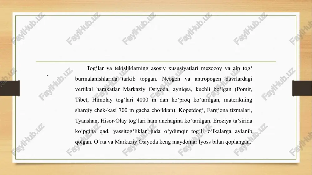 elyefi shakllari va zamonaviy vulqonizm hodisalari uchraydi. 1-rasm. osiyoning subregionlari deyarli barcha osiyo mamlakatlari madaniyati, geografiyasi va turistik qiyofasida farqlanadi. ular orasida sayohatchilar uchun makka deb atash mumkin bo‘lgan davlatlar bor: tailand, turkiya, baa, hindiston, indoneziya va gruziya . ammo chet elliklar juda kam tashrif buyuradigan yoki umuman qochishga harakat qiladigan joylar ham bor: butan, bruney yoki afg‘oniston shimolda mo‘’tadil iqlimdan janubi-sharqda ekvatorialgacha bo‘lgan iqlim zonalari o‘ziga xos xususiyatlarga ega. sharqiy, janubiy va janubi-sharqiy osiyoga musson iqlimi, markaziy, oʻrta va gʻarbiy osiyo tekisliklariga moʻʼtadil va subtropik zonalarning yarim choʻl va choʻl iqlimi xosdir. janubi-g‘arbiy osiyoda osiyodagi eng issiq iqlim - tropik cho‘l. xorijiy osiyo mamlakatlari dunyodagi barcha sug‘oriladigan yerlarning 75% ni o‘z ichiga oladi. ularning aksariyati xitoy va hindistonda. 2-rasm. iqlim bilan bog‘liq xavflar tufayli osiyodagi jami o‘rtacha yillik yo‘qotishlar. ma’lumotlar manbai muzliklarning chekinishi: osiyoning baland tog‘larida 100 000 km2 ga yaqin muzliklar mavjud bo‘lib , ular tibet platosi va …