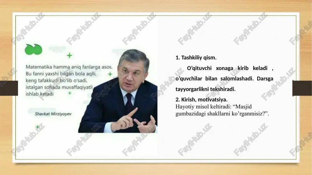 c+∠ha1c=180°. to‘rtburchak ichki burchaklari yig‘indisi 360° bo‘lgani uchun: ∠b1ca1+∠b1 ha1=180°. demak, a1hb1c to‘rtburchakka tashqi aylana chizish mumkin. aylanaga ichki chizilgan ko‘pburchak uchlari aylana markazidan teng uzoqlikda yotgani uchun aylana markazi ko‘pburchak tomonlarining o‘rta perpendikularlarida yotadi (5-rasm). klaster tarmoqlari: uchburchak: uchlari aylana ustida; burchaklar yig‘indisi 180°; burchaklar bisektorlarining kesishgan nuqtasi — ichki markaz; radiuslar uchlarni teng masofada tutadi; formulasi: r = ​ (ichki aylana radiusi). to‘rtburchak: barcha uchlari aylana ustida yotadi; qarama-qarshi burchaklar yig‘indisi 180°; shakl — aylanaga ichki chizilgan to‘rtburchak deyiladi; maxsus holat: kvadrat, to‘g‘ri to‘rtburchak, trapetsiya (faqat ba’zilarida bu xossa mavjud). o‘qituvchi: har bir tarmoqni talabalarga kengaytirish uchun beradi. masalan: 1-guruh – uchburchak, 2-guruh – to‘rtburchak, 3-guruh – umumiy belgilar. har bir guruh 2–3 daqiqa ishlaydi va taxtada o‘z klasterini joylashtiradi. 5. amaliy mashqlar (10-15 daqiqa) 1.qanday uchburchak aylanaga ichki chizilgan bo‘lishi mumkin? to‘rtburchak-chi? 2.abcde beshburchak aylanaga ichki chizilgan bo‘lsa, ∠acb=∠aeb bo‘lishini isbotlang. 3.katetlari 16 cm va 12 cm …