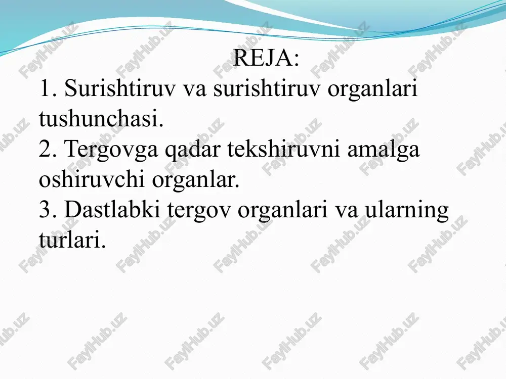 i. surishtiruvchining vakolatlari surishtiruvchi: jinoyat ishini qoʻzgʻatishga va tugatishga, ishni qoʻzgʻatishni rad etishga; jinoyatni sodir etishda gumon qilinayotgan shaxslarni ushlash va soʻroq qilishga; ushbu kodeksda nazarda tutilgan tergov harakatlarini olib borishga; shaxsni ishda gumon qilinuvchi tariqasida ishtirok qilish uchun jalb etish toʻgʻrisida qaror qabul qilishga; shaxsni ishda ayblanuvchi tariqasida ishtirok qilish uchun jalb etish haqida va unga nisbatan ehtiyot chorasini tanlash toʻgʻrisida qaror qabul qilishga, bundan qamoqqa olish yoki uy qamogʻi mustasno; oʻz yurituviga qabul qilgan ishlar boʻyicha tezkor-qidiruv tadbirlarini bajarish haqida yozma topshiriqlar berishga; boshqa surishtiruvchilarga ayrim tergov harakatlarini yuritish toʻgʻrisida topshiriq berishga; tergovga qadar tekshiruv yoki tezkor-qidiruv faoliyatini amalga oshiruvchi organlarga shaxslarni ushlab turish, majburiy keltirish, qidirish toʻgʻrisidagi qarorlarning ijrosini topshirishga, ulardan ayrim tergov harakatlarini yuritishda koʻmaklashishni talab qilishga; qamoqqa olish yoki uy qamogʻi tarzidagi ehtiyot chorasini qoʻllash, uy qamogʻi boʻyicha qoʻshimcha taqiq (cheklov) belgilash toʻgʻrisida iltimosnoma berishga, shuningdek ehtiyot chorasini ushbu kodeksning 240 va 2431-moddalariga muvofiq bekor …