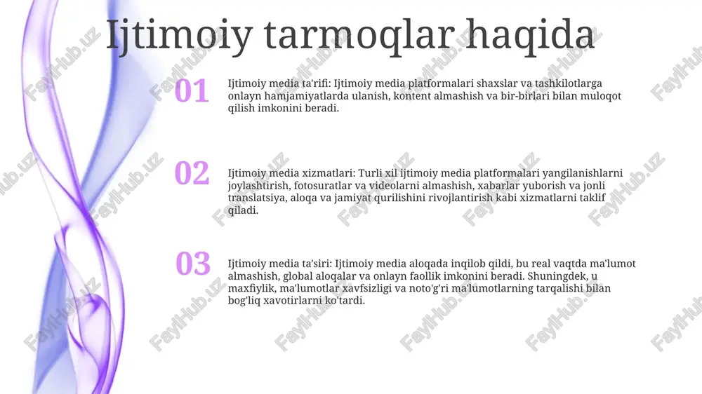 ar ma'lumotlar, videolar, rasmlar va yangilanishlarni osonlik bilan almashishlari va iste'mol qilishlari mumkin. ijtimoiy media marketingi ijtimoiy media marketingi ijtimoiy media platformalari orqali biznesni potentsial mijozlar bilan bog'laydi. brend ko'rinishini oshiradi, munosabatlarni o'rnatadi va etakchilarni yaratadi. ishtimoiy media shakillati o'zbekcha atamasi bilan ijtimoiy media marketingi ma'nosini bildiradi. kompaniyalarni ijtimoiy tarmoqlar orqali mijozlar bilan bog'laydi. ijtimoiy media marketingining afzalliklari veb-sayt trafigini va konversiyalarni ko'paytirdi. mijozlarni jalb qilish va sodiqlik yaxshilandi. tejamkor reklama va brendni ilgari surish. ijtimoiy tarmoqlarda reklama afzalliklar:- kengaytirilgan kirish: keng va xilma-xil foydalanuvchilar bazasiga kirish.- maqsadli kampaniyalar: demografik, qiziqishlar va xatti-harakatlarga asoslangan aniq maqsadlilik.- ishtirok etish: yoqtirishlar, ulashishlar va sharhlar orqali o'zaro ta'sirni kuchaytiring. ta'rif: ijtimoiy media reklamasi mahsulot yoki xizmatlarni targ'ib qilish uchun muayyan auditoriyaga qaratilgan ijtimoiy media platformalarida pullik reklamalarni anglatadi. qiyinchiliklar:- kontentning dolzarbligi: muayyan auditoriya uchun jozibador va tegishli reklamalarni yaratish.- raqobat: yuqori raqobatbardosh reklama landshaftini navigatsiya qilish.- maxfiylik masalalari: maʼlumotlar maxfiyligini va qoidalarga muvofiqligini …