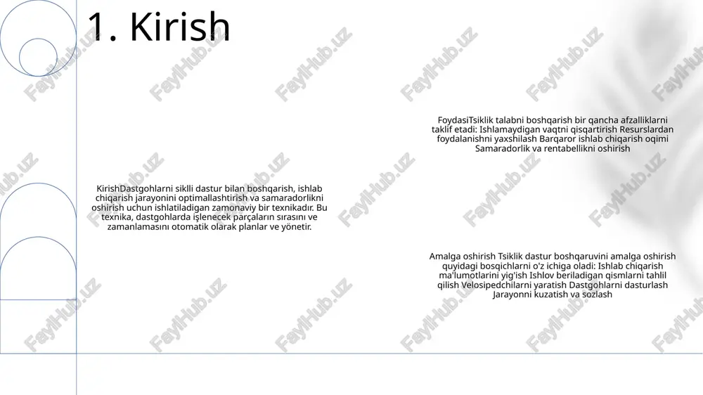 lash tushunchalari tsiklni kuzatish ilovalari: hayz davringizni boshqarish uchun vositalar fertillikni kuzatish: homiladorlikni rejalashtirish va oldini olish uchun tsikl dasturlaridan foydalanish alomatlar va kayfiyat monitoringi: tanangizning naqshlarini tushunish uchun tsiklingizni kuzatish 4. tsikl dasturlari turlari vaqtni tejash: tsiklni dasturlash takroriy rejalashtirish vazifalarini avtomatlashtiradi va ko'proq strategik harakatlar uchun vaqtingizni bo'shatadi. resurslarni optimallashtirish: bu sizga resurslarni samarali taqsimlash, qiyinchiliklarni kamaytirish va samaradorlikni oshirish imkonini beradi. ma'lumotlarga asoslangan qarorlar: tsiklni dasturlash loyihaning borishi haqida aniq va dolzarb ma'lumotlarni taqdim etadi, bu sizga ma'lumotlarga asoslangan qarorlar qabul qilish imkonini beradi. 5. tsikl dasturlashning afzalliklari amaliy trening: trello bilan loyihalarni boshqaring kengaytirilgan samaradorlik: trello-ning intuitiv taxtalari, ro'yxatlari va kartalari bilan loyiha boshqaruvini soddalashtiring birgalikda rejalashtirish: vazifalarni belgilash, taraqqiyotni kuzatish va yangilanishlarni almashish orqali jamoa a'zolari o'rtasida hamkorlikni rivojlantirish. 6. dasturlash usullari essential tool for project management: dastgohlarni siklli dastur bilan boshqarish vazifalarni samarali boshqarish: vazifalarni belgilang, muvaffaqiyatni kuzatib boring va jamoa a'zolari bilan muammosiz …