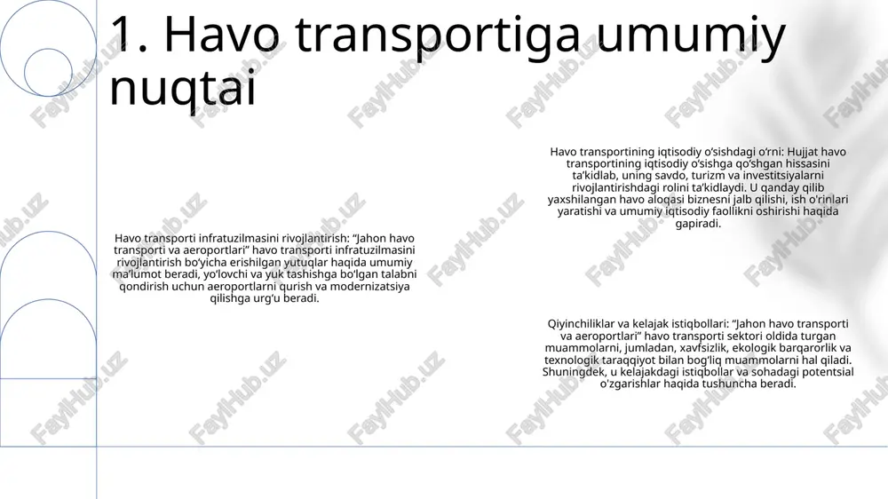 otlari aeroport harakati namunalari: havo bo'shlig'i sig'imi, xavfsizlik va shovqinni boshqarish kabi omillarni hisobga olgan holda samolyot qo'nish va uchish operatsiyalarini optimallashtirish uchun uchish-qo'nish yo'lagi tizimlarining dizayni va konfiguratsiyasini tavsiflaydi. imkoniyatlarni rejalashtirish va optimallashtirish: havo bo'shlig'idan samarali foydalanish, uchish-qo'nish yo'lagidan foydalanishni optimallashtirish va havo bo'shlig'ini modellashtirish va slotlarni boshqarish tizimlari kabi innovatsion texnologiyalarni joriy etish orqali aeroport imkoniyatlarini maksimal darajada oshirishga qaratilgan. 4. aeroport sig'imi va harakatini boshqarish aeroportning jismoniy xavfsizligi: aeroportni ruxsatsiz kirish, sabotaj va terrorizmdan himoya qilish choralarini o'z ichiga oladi. bunga perimetri to'siqlari, kirishni boshqarish tizimlari va kuzatuv kameralari kiradi. yo'lovchilar va xodimlarni skrining: barcha yo'lovchilar va aeroport xodimlari rentgen apparatlari, metall detektorlar va pasaytirish vositalaridan foydalangan holda xavfli narsalar uchun tekshiriladi. bu qurollar, portlovchi moddalar va boshqa taqiqlangan narsalarning aeroportga kirishining oldini olishga yordam beradi. bagajga ishlov berish va saqlash: bagaj rentgen apparatlari va portlovchi iz detektorlari yordamida portlovchi moddalar va o'qotar qurollar kabi xavfsizlikka tahdidlar …
