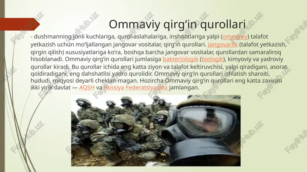 uqoriga otiladi. asosiy shikastlantiruvchi omil yerda tarqaladigan qisilgan toʻlqindan iborat. mariana botig‘i — yer yuzasidagi eng chuqur yoriq bo‘lib, qariyb 11 kilometrlik kanon to‘liq suv ostida qolgan. yadro qurollari kuch jihatdan shartli ravishda 5 guruhga boʻlinadi kichik 1-15ktgacha oʻrta 15-100kt eng kichik 1kt gacha juda yirik 500ktdan yuqori yirik 100-500kt (jsst) fukusima prefekturasidagi aholining ayrim kichik guruhlari uchun oʻziga xos saraton kasalliklari xavfi ortishi taxminiy hisobotini eʼlon qildi. jsstning 2013 yilgi hisobotiga koʻra, eng koʻp zarar koʻrgan hududlarda yashovchi populyatsiyalar uchun chaqaloqlik davrida kasallangan qizlarda qalqonsimon bez saratoni rivojlanish xavfi 70% ga yuqori (xavf umr boʻyi xavf 0,75% dan 1,25% gacha koʻtarilgan), 7% goʻdaklik davridagi erkaklarda leykemiya xavfi yuqori, ayollarda koʻkrak bezi saratoni xavfi 6% va ayollarda qattiq saraton rivojlanish xavfi 4% yuqori. qalqonsimon bez saratoni eng saqlanib qoladigan saraton turlaridan biri boʻlib, birinchi tashxisdan keyin omon qolish darajasi taxminan 94% ni tashkil qiladi va bu koʻrsatkich uni erta aniqlash …