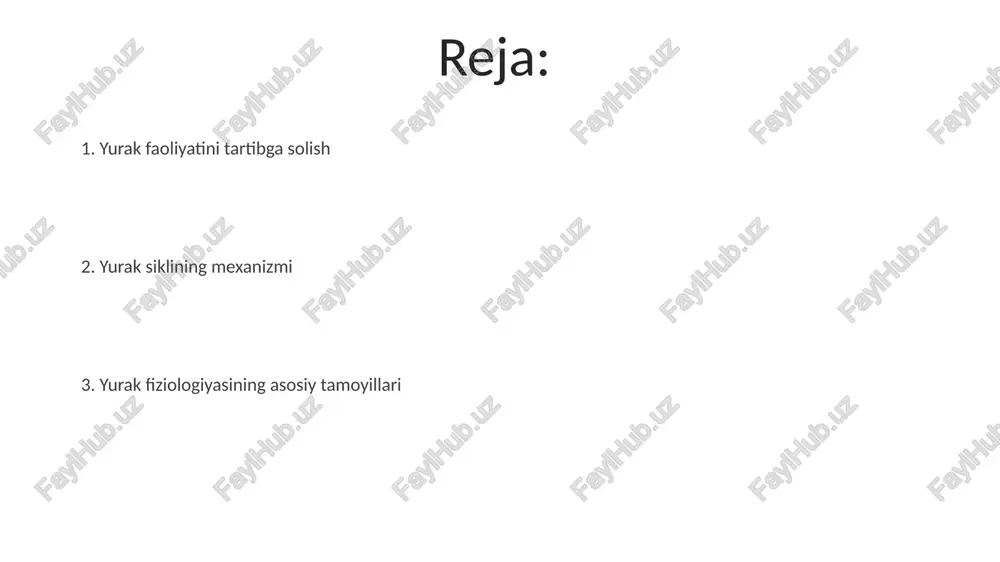 shi (60-100 ml/urish x 70-80 urish/minut) pre- va post-yuklamalar, shuningdek, yurak mushagining qisqarish kuchiga bog'liq bo'lib, simpatik va parasimpatik asab tizimlari orqali regulyatsiya qilinadi. elektrokardiogramma (ekq) qrs kompleksi qorinchalarni depolarizatsiyasi jarayonini aks ettirib, uning davomiyligi odatda 0,06 dan 0,10 soniyagacha bo'ladi, bu chegaradan tashqarida bo'lishi yurak ritmining buzilishini ko'rsatishi mumkin. elektrokardiogramma (ekq) yurak mushaklarining elektr faolligini 12 ta standart o'tkazgichlardan olingan ma'lumotlar orqali grafik ko'rinishda aks ettiradi, bu p, qrs va t tishchalari sifatida kuzatiladi. yurak ritmi va uning buzilishi sinus tuguni yurak ritmining asosiy haydovchisidir va uning disfunksiyasi sinus bradikardiyasi yoki sinus taxikardiyasi kabi ritm buzilishlariga olib kelishi mumkin. yurak ritmining normal diapazoni daqiqasiga 60 dan 100 gacha urishni tashkil etadi, bradikardiya esa daqiqasiga 60 dan kam urishni, taxikardiya esa 100 dan ortiq urishni bildiradi. yurak sikilishining mexanizmi yurak qisqarishining kuchini frank-starling qonuni aniqlaydi, ya'ni qonga to'lgan yurakning diastolik hajmi qancha katta bo'lsa, yurak qisqarishining kuchliligi shuncha yuqori bo'ladi. …