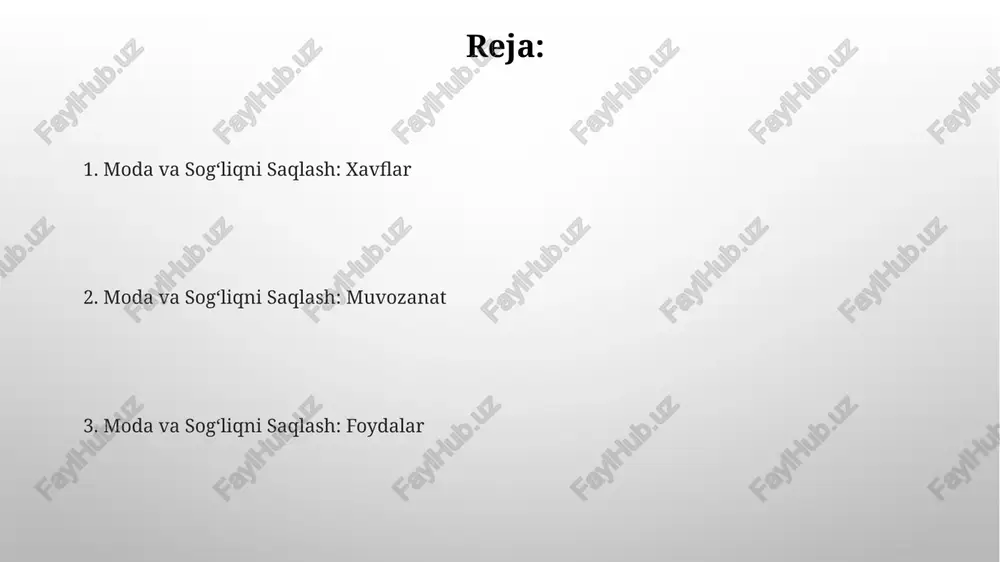 shashgan, noqulay kiyimlar esa 50% hollarda postura salbiy taʼsir ko‘rsatib, orqa va bo‘yin og‘rig‘iga olib kelishi mumkin. davolash va moda yuqori poshnali poyabzallarni muntazam kiyish oyoq va orqa miya sog'lig'iga salbiy ta'sir ko'rsatib, 70% gacha ayollarda oyoq og'rig'ini keltirib chiqarishi mumkin. tor kiyimlar qon aylanishini buzishi va 20% gacha hollarda teri kasalliklarini kuchaytirishga olib kelishi mumkin, shuning uchun erkin kiyimlarni tanlash tavsiya etiladi. moda va sogʻliq: kirish kiyim-kechak tanlashda terining allergik reaksiyalari 20% gacha hollarda uchraydi, shuning uchun tabiiy matolardan foydalanish muhim. noto'g'ri tanlangan poyabzal oyoq deformatsiyasi, 30% gacha plantar fasiit va boshqa sog'liq muammolariga olib kelishi mumkin. stress va moda kundalik kiyim tanlashga 15 daqiqadan ko'proq vaqt sarflash asab tizimiga ortiqcha yuk keltirib, stress darajasini oshirishi va sog'liqqa zarar yetkazishi mumkin. modaning terapevtik ta'siri bor, chunki o'zingiz yoqtirgan kiyimni kiyish 30% gacha kayfiyatni ko'tarishi va stress gormonlari darajasini pasaytirishi mumkin. kiyimning gigienasi paxta kabi tabiiy materiallardan tikilgan kiyimlar sintetik …