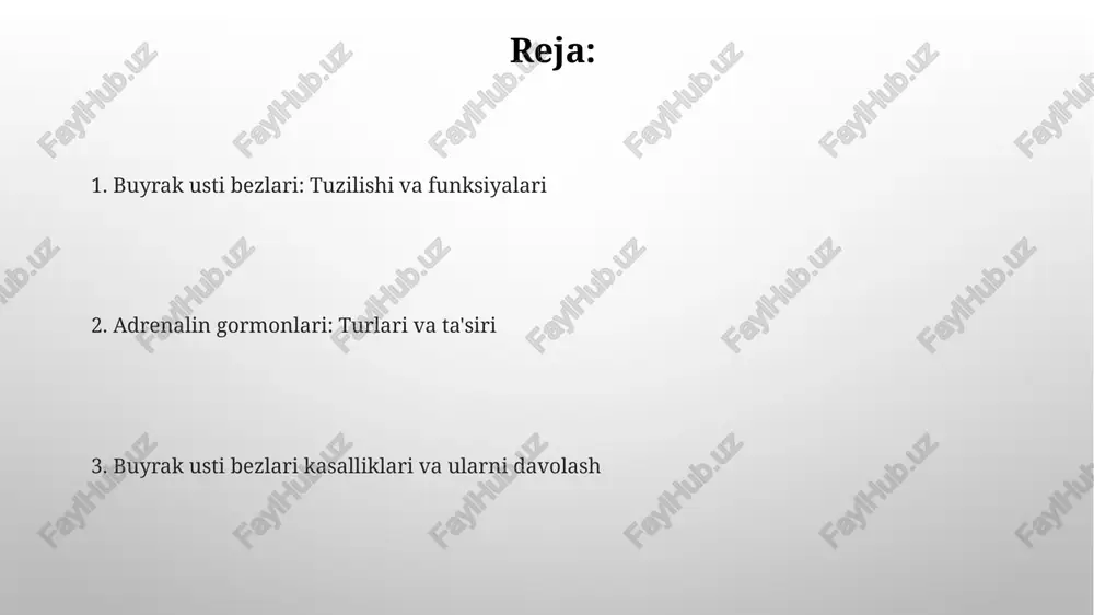 ni kortizol, asosiy stress gormoni, qonda glyukoza darajasini oshirib, energiya ta'minotini kuchaytiradi va immun tizimini vaqtinchalik susaytiradi, bu esa yallig'lanishni kamaytirishi mumkin. kortizolning surunkali yuqori darajalari, masalan, cushing sindromida, yuqori qon bosimi, vazn ortishi (ayniqsa qorin sohasida) va suyak zichligining kamayishiga olib kelishi mumkin. aldosteron: elektrolitlar muvozanati aldosteron buyrak naychalarida natriyning reabsorbtsiyasini oshiradi, shu bilan birga kaliyning chiqarilishini kuchaytiradi, bu qon zardobida elektrolitlar muvozanatini saqlashga yordam beradi. aldosteronning asosiy vazifasi qon hajmini va qon bosimini nazorat qilishdir; u natriy va suvning ushlab qolinishini rag'batlantiradi, gipovolemiya va gipertoniyani oldini oladi. adrenalin va noradrenalin: jang yoki parvoz adrenalin yurak urishini va nafas olish tezligini oshiradi, shuningdek, mushaklarga ko'proq kislorod yetkazib beradi, bu esa jismoniy zo'riqishga tayyorgarlik ko'rish uchun zarurdir. noradrenalin qon tomirlarini toraytiradi, qon bosimini oshiradi va diqqatni jamlashga yordam beradi, bu stressli vaziyatlarda tezkor qarorlar qabul qilish uchun muhim ahamiyatga ega. boshqa gormonlar: androgenlar va boshqalar adrenal bezlar dehidroepiandrosteron (dhea) kabi …