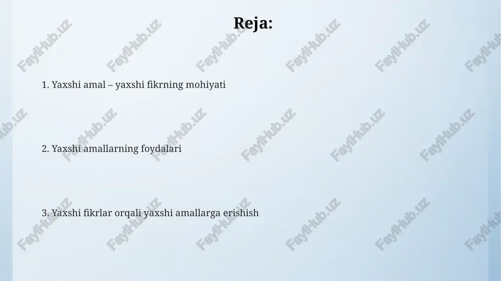 ; 5-sinfdan boshlab o'rganilgan adolat, halollik va hamdardlik kabi tushunchalar amaliyotga aylanadi. yaxshi amallar 3-mexanizmi – bu muayyan maqsadga intilish va unga erishish jarayonida boshqalarga yordam berish istagidir; xayriya tadbirlari va 10-daqiqalik bepul ko'mak misol bo'la oladi. yaxshi fikrlar qanday shakllanadi? mijozlar tajribasi va ijtimoiy ta'sirlar 7 asosiy hissiyot (baxt, qayg'u, g'azab, qo'rquv, hayrat, jirkanish, mensimaslik) orqali fikrlarni shakllantirishga yordam beradi. fikrlar neyron tarmoqlaridagi sinaptik aloqalarning kuchayishi natijasida shakllanadi, bu esa 100 milliard neyrondan iborat miyaning ishlash usulini belgilaydi. ta'lim va o'rganish jarayonlari yangi ma'lumotlarni kiritish va mavjud bilimlarni qayta ishlash orqali fikrlarni shakllantiradi, bu esa miyaning plastisitivligini namoyon etadi. yaxshi amalning foydalari yaxshi amallar, ayniqsa, 5 ta yetimga homiylik qilish, shaxsiy qadriyatlarni mustahkamlaydi va boshqalarga namuna bo'lib, jamiyatda ko'proq odamlarni xayriya qilishga undaydi. yaxshi amallar, masalan, 100 ming so'm xayriya qilish, jamiyatdagi ijtimoiy birdamlikni kuchaytiradi va muhtojlarga bevosita yordam berib, umumiy farovonlikni oshiradi. ilmiy tadqiqotlar shuni ko'rsatadiki, muntazam ravishda …