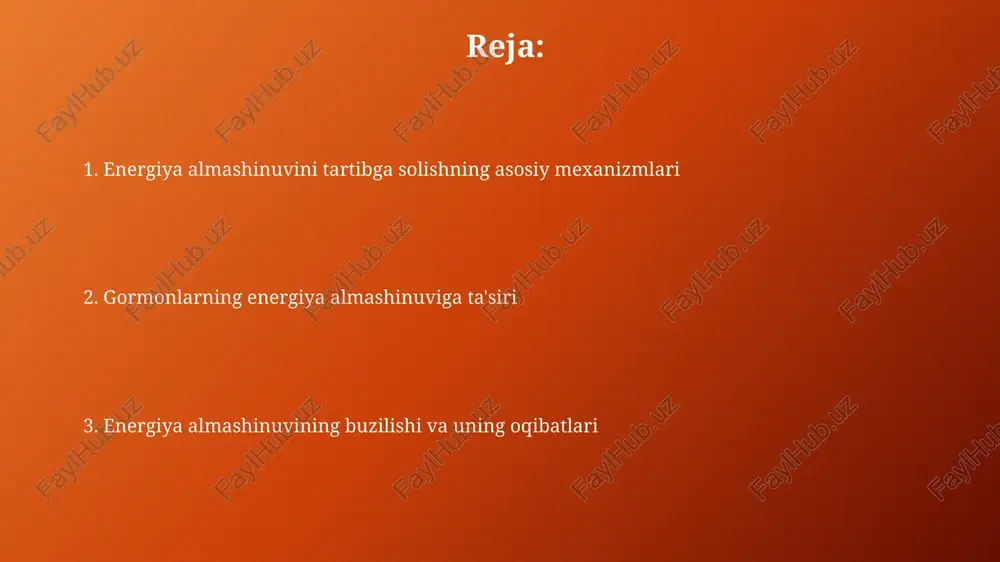 yo'lining asosiy regulyatori bo'lib, nadp+ning nadphga nisbati uning faolligini aniqlaydi; nadph yuqori bo'lsa, ferment inhibe qilinadi. glyukoza-6-fosfat degidrogenaza (g6pdh) pentoza fosfat yo'lining tezligini nazorat qiladi; yuqori insulin uni faollashtiradi, chunki u gen ekspressiyasini oshiradi. tsitrat kislotasi siklini (krebs sikli) tartibga solish krebs siklining tartibga solinishi asosan kritik fermentlar (sitrat sintaza, idh, α-kgdh) tomonidan amalga oshiriladi, ularning faolligi atp/adp nisbati va nadh/nad+ darajasi bilan bog'liq. sitrat sintaza sitrat va atp darajasi yuqori bo'lganda allosterik inhibatsiya orqali tartibga solinadi, bu siklning haddan tashqari faolligini oldini oladi va energiyani tejaydi. oksidlanish fosforlanishini tartibga solish oksidlanish fosforlanishi adp miqdori bilan tartibga solinadi; atpga nisbatan adp yuqori bo'lsa, elektron tashish zanjiri va atp sintazaning tezligi oshadi, atp ishlab chiqarish ko'payadi. naf/fadh2 ning mitoxondriyaga tashilishi shuttle mexanizmlari (masalan, malat-aspartat shuttle) orqali amalga oshiriladi, ular oksidlanish fosforlanishining samaradorligini va tezligini aniqlaydi. lipoliz va yog' kislotalari oksidlanishini tartibga solish insulin lipolizni ingibirlaydi, chunki u fosfodiesterazani faollashtiradi, camp darajasini …