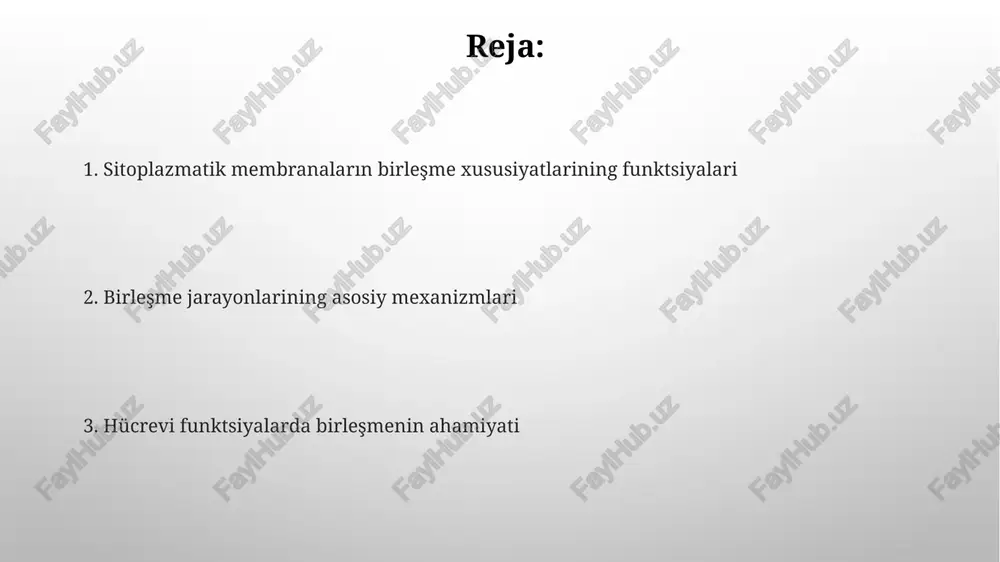 a ekzositoz jarayonida fuziya 0 gradus selsiyda sodir boʻlmaydi, chunki membrananing lipid qatlamidagi harakatlanish energiyasi yetarli emas, bu esa fuziya uchun zaruriy shartdir. ekzositozning baʼzi turlari, masalan, “kiss-and-run” ekzositozi, toʻliq fuziyani talab qilmaydi; faqat qisqa vaqtli pora hosil boʻladi, bu 1-2 millisekund davom etadi. endositoz jarayonida fuziya endotsitoz jarayonida fuziya, masalan, reseptor-vositachiligidagi endotsitozda muhim rol o'ynaydi, bunda klatrin bilan qoplangan pufakchalar hosil bo'lishi membrananing shaklini o'zgartirishni talab qiladi. fuziya jarayoni dinamika kabi oqsillar orqali boshqariladi, ular endotsitoz pufakchalarining siqilishida va sitoplazma membranasi bilan qo'shilishida ishtirok etib, 100-200 nm o'lchamdagi tuzilmalarni hosil qiladi. hujayra bo'linishida fuziya hujayra boʻlinishida fuziya, sitokinez paytida ikki qiz hujayralarni ajratuvchi yangi membrana hosil qilish uchun zarur bo'lib, bu jarayon membranalar birikishi orqali amalga oshiriladi. fuziya hujayra bo'linishida membrananing dinamik o'zgarishiga yordam beradi, bunda er (endoplazmatik retikulum) membranalarining transporti va qo'shilishi 10-20 nanometr o'lchamdagi vesikulalar orqali ro'y beradi. viruslar va hujayra membranasi fuziyasi viruslar hujayra membranasi bilan …