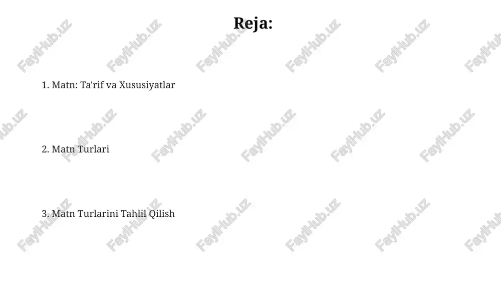 ganimiz (ko'rish, eshitish, hidlash, ta'm bilish, sezish) orqali qabul qilingan narsalar, holatlar va voqealar detallari 3-shaxs nuqtai nazaridan tasvirlanadi. tasviriy matnlar 4 xil elementdan iborat bo'lishi mumkin: landshaft (tabiat), portret (odam qiyofasi), interyer (ichki ko'rinish) va natyurmort (jonsiz narsalar kompozitsiyasi), ularning har biri 2 mantiqiy qismdan tashkil topadi. adabiyotshunoslikda tasviriy matnlar 2 turga bo'linadi: statik tasvir, bunda ob'ektlar harakatsiz holatda, dinamik tasvir esa ob'ektlar harakati yoki o'zgarishi 3 ta asosiy usulda (comparsion, metaphor, simile) orqali aks ettiriladi. bahsli matnlar ushbu matnlarda, masalan, global isish yoki immigratsiya kabi mavzular bo'yicha turli xil dalillar va ma'lumotlar keltiriladi, bu bahsni 360 gradusda ochib beradi. bahsli matnlar odatda faktlar, talqinlar yoki siyosatlar haqida bir nechta nuqtai nazarlarni taqdim etadi, ularda odatda 2 yoki undan ortiq qarama-qarshi fikrlar mavjud. bahsli matnlar muallifning pozitsiyasini aniq ifodalashi mumkin, ammo ular qarama-qarshi dalillarni ham taqdim etadi, shu bilan birga auditoriyani 1-darajali tahlilga undaydi. tushuntiruvchi matnlar tushuntiruvchi matnlarning maqsadi …