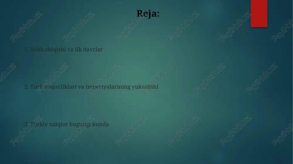 ndi, dastlab saljuqiylarga vassal boʻlib, keyin 1299-yilda usmon i boshchiligida mustaqil beylikka aylandi. oltin o'rda va uning merosi oltin o'rda 1242-yilda tashkil topgan bo'lib, jo'jixon ulusining vorisi hisoblanadi va uning hududi sharqiy yevropaning katta qismini, jumladan, hozirgi rossiyaning janubini qamrab olgan. oltin o'rda siyosati islom dinini qabul qilganidan so'ng (xiv asr) o'zgardi va davlatning asosiy dini bo'lib qoldi, bu esa uning siyosiy va madaniy rivojlanishiga katta ta'sir ko'rsatdi. temuriylar davri va turk madaniyatining gullab-yashnashi temuriylar davrida mirzo ulug'bekning astronomiya sohasidagi 1449-yilgi zij'i samarqand ilmiy maktabining yuksak cho'qqisi bo'lib, unda 1018 ta yulduzning aniq koordinatalari belgilangan. temuriylar davrida alisher navoiy 15-asrda turkiy tilning maqomini fors tilidan ustun qo'yib, chig'atoy adabiyotini rivojlantirdi va ko'plab asarlar yaratdi. turkistonning rossiya imperiyasi tomonidan bosib olinishi 1860-yillardan boshlab rossiya imperiyasi turkistonni bosib olishni boshladi, bunda qoʻqon xonligi, xiva xonligi va buxoro amirligi kabi mahalliy davlatlar qattiq qarshilik koʻrsatdi. 1868-yilda rossiya buxoro amirligini samarqand jangida magʻlub etib, …