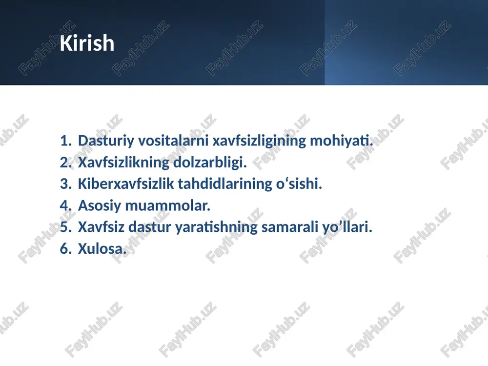 ransomware — ma’lumotni shifrlab, to‘lov talab qilish. 🎣 fishing — foydalanuvchi ma’lumotlarini o‘g‘irlash. 💻 sql injection va xss — veb-tizimlarga hujumlar. oqibatlari: ➡️ ma’lumotlarning yo‘qolishi ➡️ moliyaviy zarar ➡️ tizimning ishdan chiqishi ➡️ obro‘ga putur yetishi asosiy muammolar 🧾 standartlar va normativ hujjatlar yetishmasligi xavfsizlikni baholash bo‘yicha yagona me’yorlar yo‘qligi tizimlar o‘rtasida nomuvofiqlik keltirib chiqaradi. 🧪 xavfsizlik testlarining to‘liq o‘tkazilmasligi dasturiy vositalarda zaifliklarni aniqlash uchun sast, dast, pentest kabi testlar yetarlicha o‘tkazilmaydi. ⏳ vaqt va mablag‘ yetishmasligi kompaniyalar mahsulotni tezroq bozorga chiqarish maqsadida xavfsizlik bosqichlarini qisqartiradilar. 🛡️ xavfsizlik siyosatining yo‘qligi yoki eskirganligi ko‘plab tashkilotlarda xavfsizlik siyosati mavjud emas yoki zamonaviy tahdidlarga mos ravishda yangilanmaydi. 🧩 dasturiy ta’minotning murakkablashuvi murakkab tizimlarda millionlab kod satrlari mavjud bo‘lib, har birida zaiflikni aniqlash qiyin. bu avtomatlashtirilgan xavfsizlik tahlil vositalarini qo‘llashni talab etadi. inson omili xavfsizlik xatoliklarining 70–80 foizi inson omiliga bog‘liq bo‘lib, bu dasturchilar, tizim administratorlari yoki foydalanuvchilarning noto‘g‘ri harakatlari natijasida yuzaga keladi. bundan …