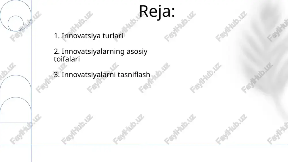 o'sishga erishishga yordam beradi. ushbu turdagi innovatsiyalar odatda 2 yoki undan ortiq mavjud texnologiyalarni integratsiyalashni o'z ichiga oladi, yangi mahsulot yaratadi, bu esa kompaniyaning 5-15% daromadini oshirishi mumkin. 6. modular innovatsiyalar modulli innovatsiyalar mavjud arxitektura bilan ishlaydi, lekin alohida komponentlar takomillashtiriladi. masalan, avtomobil dvigatelini 15% quvvat oshirish bilan yangilash shunga misol. ushbu innovatsiyalar risk darajasi past, chunki yangi komponentlar mavjud tizimga integratsiya qilinadi. bu 2-bosqichli rivojlanish bo'lib, o'zgarishlar asta-sekin amalga oshiriladi. 7. ochiq innovatsiyalar ochiq innovatsiyalar tashqi g'oyalar va texnologiyalardan foydalanib, ichki innovatsiya jarayonlarini tezlashtiradi hamda tadqiqot va ishlanmalarga sarflanadigan 20-30% xarajatlarni kamaytiradi. ochiq innovatsiyalar modelida kompaniyalar boshqa tashkilotlar bilan hamkorlik qiladi, masalan, universitetlar, startaplar, shu orqali o'zlarining 10-20 yangi mahsulot g'oyalarini yaratadi. e'tiboringiz uchun rahmat image1.png image2.png image3.jpg image4.jpg image5.jpg image6.jpg image7.jpg image8.jpg image9.jpg