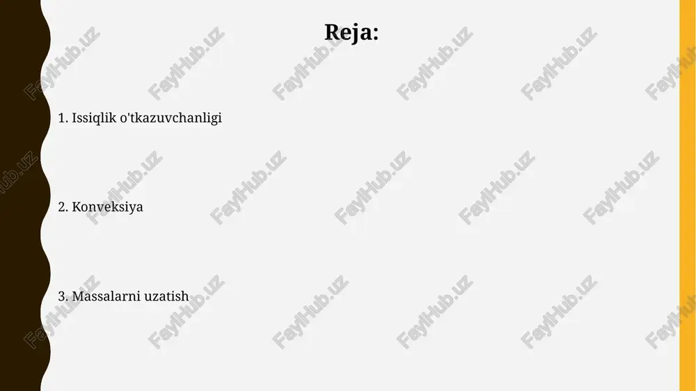 . fik qonunlari fik qonunining birinchi qonuni moddaning oqimi konsentratsiya gradientiga proportsional ekanligini aytadi, ya'ni yuqori konsentratsiyadan past konsentratsiyaga harakatlanadi, bu yerda proporsionallik koeffitsienti diffuziya koeffitsientidir. fikning ikkinchi qonuni, vaqt bilan konsentratsiya o'zgarishi diffuziya koeffitsientiga va konsentratsiya gradientining ikkinchi hosilasiga bog'liq ekanligini ko'rsatadi, bu o'zgarishlarni aniqlashda muhim. massaning umumiy o'tkazilishi umumiy massa o'tkazilishida bir vaqtning o'zida issiqlik va massa o'tkazilish jarayonlari sodir bo'ladi, masalan, nam materiallarni quritishda, bunda issiqlik bug'lanishni tezlashtiradi. bu jarayon, odatda, yuqori temperatura gradyanlari va konsentratsiya farqlarining mavjudligini talab qiladi, bu esa molekulalarning harakatini kuchaytiradi va o'tkazilish tezligini oshiradi. konvektiv massa o'tkazish konvektiv massa o'tkazishda nyutonning sovutish qonuniga o'xshash qonun qo'llaniladi, bunda massa oqimi harakatlantiruvchi kuchga (konsentratsiya farqi) proporsional va massa o'tkazish koeffitsienti bilan ifodalanadi. sheerwood soni (sh) konvektiv massa o'tkazish jarayonida molekulyar diffuziya va konvektiv o'tkazish nisbatini ifodalaydi, bu esa reynolds (re) va schmidt (sc) sonlari bilan bog'liq bo'ladi. bug'lanish va quritish bug'lanish - bu suyuqlikning …