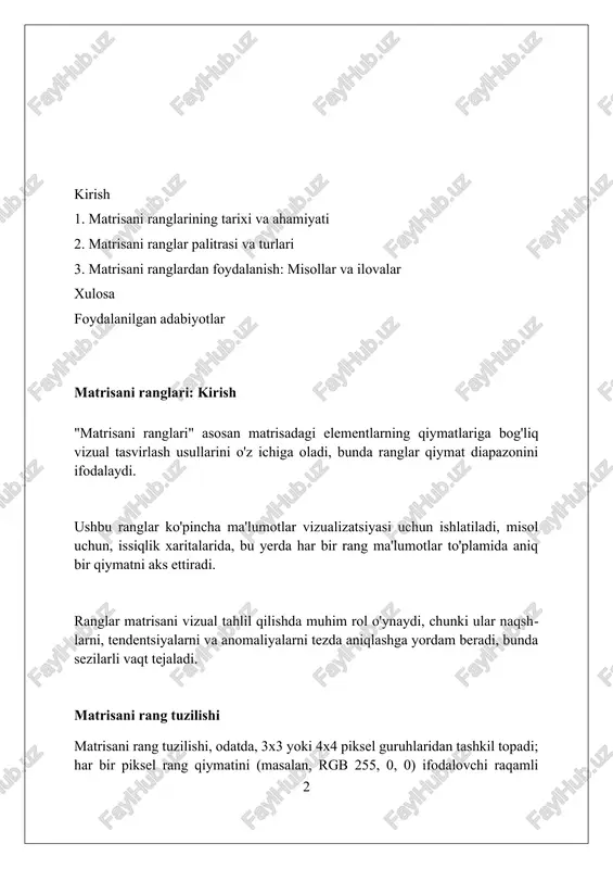 asoslangan ranglarni tasvirlaydi. ranglar fazosi va gamut ranglar fazosi - bu 3 o'lchovli model bo'lib, u barcha mumkin bo'lgan ranglarni matematik tarzda ifodalaydi, masalan, rgb (255, 0, 0) qizil rangni belgilaydi. gamut - ranglar fazosining bir qismi bo'lib, u ma'lum bir qurilma (printer, monitor) yoki rang tizimi (cmyk) tomonidan yaratilishi mumkin bo'lgan ranglar diapazonini ko'rsatadi. gamut hajmi ranglar fazosi bilan belgilanadi va srgb gamut odatda adobe rgb (1998) gamutidan kichikroq bo'lib, 35% kamroq ranglarni qamrab oladi. ranglarni boshqarish tizimlari ranglarni boshqarish tizimlari (cms) rangni qurilmalar orasida izchil ko'rsatish uchun icc profillaridan foydalanadi, rgb va cmyk kabi rang bo'shliqlarini aniqlik bilan tarjima qilib beradi. cms 1990-yillarda mashhur bo'lib, bosma nashrlar va grafik dizayn sohalarida ranglarning aniqligini ta'minlashga qaratilgan. u 16,7 million rangni aniq tasvirlay oladi. ko'pgina cms ranglarni aniqlik bilan boshqarish uchun xromatometriya va kolorimetriya kabi ilmiy usullarni qo'llaydi, bu esa 0 dan 100 gacha bo'lgan rang indekslarini tahlil qilishga imkon …