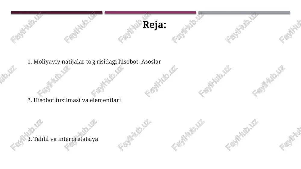 linadigan pul mablag'larini ifodalaydi. moliyaviy natijalar to'g'risidagi hisobotda daromadlar yalpi daromad (sotilgan tovarlarning tannarxi chegirilmagan) yoki sof daromad (barcha xarajatlar chegirilgan) shaklida ko'rsatilishi mumkin. xalqaro moliyaviy hisobot standartlari (xmhxs) daromadlarni e'tirof etish uchun aniq mezonlarni belgilaydi, bunda 5 bosqichli model qo'llaniladi, shartnoma aniqlanadi va bajarish majburiyatlari belgilanadi. xarajatlar xarajatlar sotilgan tovarlar tannarxi (cogs) kabi to'g'ridan-to'g'ri xarajatlar va amortizatsiya kabi bilvosita xarajatlarga bo'linishi mumkin; bu xarajatlarning hisobot davriga taqsimlanishini anglatadi. xarajatlar – bu korxonaning odatdagi faoliyati davomida aktivlarning kamayishi yoki majburiyatlarning oshishi natijasida yuzaga keladigan iqtisodiy foydaning kamayishidir. moliyaviy natijalar to'g'risidagi hisobotda xarajatlar odatda funktsional usulda, masalan, sotilgan mahsulot tannarxi, ma'muriy xarajatlar va sotish xarajatlari sifatida ko'rsatiladi. foyda va zararlar "foyda va zararlar" hisobotida operatsion daromad, foiz xarajatlari va soliqlar kabi turli xarajatlar hisobga olinadi, bu esa kompaniyaning yakuniy sof foydasini shakllantiradi. "foyda va zararlar" hisoboti muayyan davr mobaynida kompaniyaning daromadlari, xarajatlari va sof foydasini ko'rsatadi, bu esa biznesning rentabelligini baholashga …