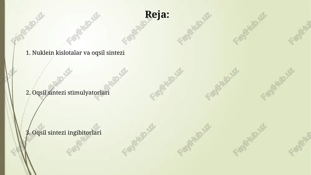 siya. bu jarayon davomida peptid bog'lari hosil bo'lib, polipeptid zanjiri shakllanadi. transkripsiya jarayoni transkripsiya rnk polimeraza fermenti yordamida dnk matritsasidan rnk molekulasini sintez qilish jarayoni bo'lib, u 5' dan 3' ga yo'nalishda boradi. promouter rnk polimeraza birikadigan dnk ketma-ketligi bo'lib, transkripsiya boshlanishini belgilaydi va sigma faktori bu jarayonda muhim rol o'ynaydi. translyatsiya jarayoni translyatsiya ribosomaning mrna molekulasidagi genetik kodni aminokislotalar ketma-ketligiga aylantiruvchi murakkab, 3 bosqichli (initsiatsiya, elongatsiya, terminatsiya) jarayondir. translyatsiyada t-rnk molekulalari aminokislotalarni ribosomaga olib keladi, ularning antikodonlari mrna kodonlari bilan bog'lanadi va peptid bog'larini hosil qiladi, polipeptid zanjirini 5' dan 3' gacha uzaytiradi. ribosomalarning roli ribosomal rnk ribosomaning strukturaviy va funksional yadrosini tashkil etadi, ribosomaning 60s va 40s subbirliklarida joylashgan bo'lib, peptid bog'lanishini katalizlaydi. rrnk genlari juda ko'p nusxalarda mavjud bo'lib, hujayraning yuqori ribosomal talabini qondirish uchun, ayniqsa, tez o'sayotgan hujayralarda, ribosoma biosintezi uchun 18s, 5.8s va 28s rrnk ni ta'minlaydi. trnk va aminoatsil-trnk sintazalari trnk va aminoatsil-trnk sintetazalari …