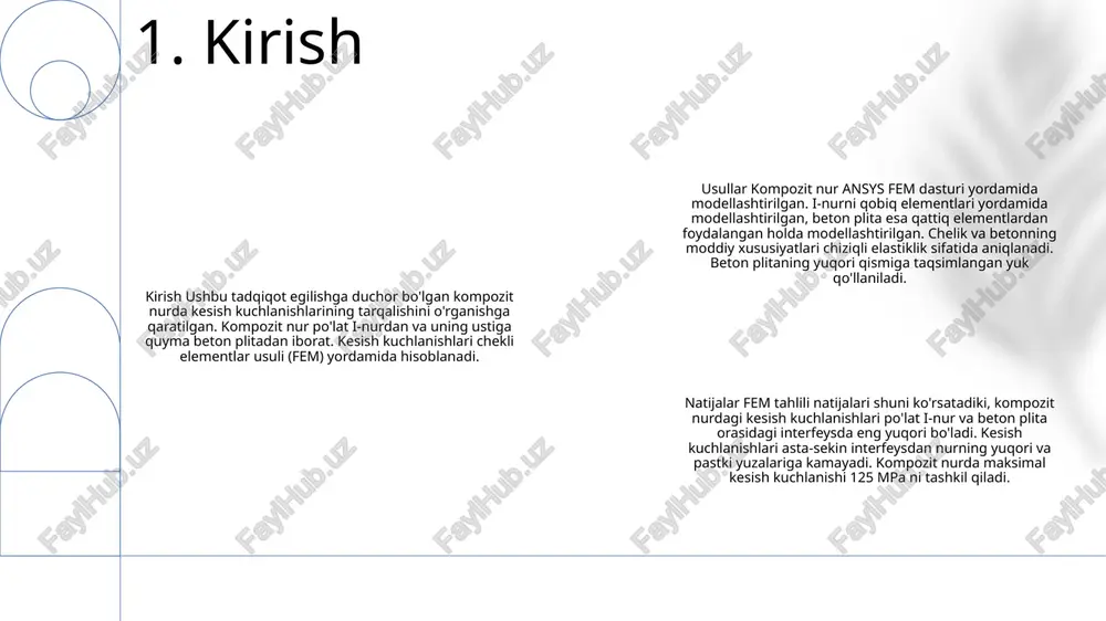 qaratilgan.- bunday nur elementlari uchun konstruktiv ishlash va dizayn masalalari haqida tushuncha beradi. 3. eksperimental protsedura usul: ma'lumotlarni tahlil qilish naqshlarni o'rganish va tushunchalarni olish uchun ma'lumotlarni yig'ish, tozalash va qayta ishlashni o'z ichiga oladi. shu nuqtai nazardan, ma'lumotlar tahlili buralish deformastiyasi bilan bog'liq klinik ma'lumotlarni tahlil qilish va o'zgaruvchilar o'rtasidagi munosabatlarni o'rnatish uchun ishlatiladi. maqsad:ma'lumotlarni tahlil qilishning maqsadi buralish deformastiyasining rivojlanishiga turli omillarning ta'sirini aniqlash va uning rivojlanishi bilan bog'liq xavf omillarini aniqlashdir. asosiy sabablarni tushunib, klinisyenler yanada samarali davolash strategiyalarini ishlab chiqishlari mumkin. natijalar: ma'lumotlar tahlili ma'lum o'zgaruvchilar va buralish deformastiyasining paydo bo'lishi o'rtasidagi muhim korrelyatsiyani aniqladi. masalan, o'ziga xos irsiy moyilliklari yoki bu holatning oilaviy tarixi bo'lgan shaxslar orasida ko'proq kasallanish kuzatildi 4. ma'lumotlarni tahlil qilish egri chiziqli egri chiziqlar: o'rmalanish egri chiziqlari namunalarning vaqtga bog'liq deformatsiyasini ko'rsatadi. natijalar shuni ko'rsatadiki, o'rmalanish tezligi vaqt o'tishi bilan kamayadi va oxir-oqibat barqaror holatga etadi. stress-deformatsiya egri chiziqlari: stress-deformatsiya egri …