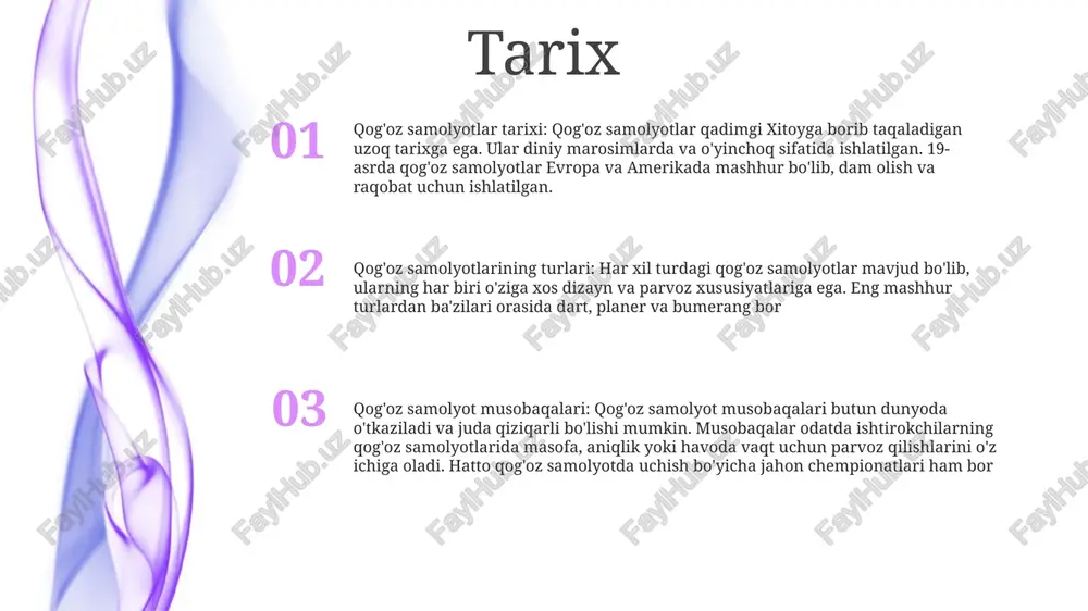 a barqarorlikni ta'minlaydi. hunarmandchilik: qog'oz tekisligi dizayni va katlama san'ati aniqlik va mahorat talab qiladi. qog'oz samolyot ishqibozlari yuqori parvoz qobiliyatiga ega samolyotlarni yaratish uchun turli katlama texnikasi, qog'oz turlari va vazn taqsimoti bilan tajriba o'tkazadilar. parvoz dinamikasi drag reduction- qog'oz samolyotlar havodan tortilishini boshdan kechiradi, bu esa ularni sekinlashtiradi.- samolyotni tekislangan shaklga ega loyihalash tortishni kamaytiradi. lift generation- qog'oz samolyotlar qanotlari ustidan havo oqib o'tganda ko'tarilish hosil qiladi.- qanotlarning shakli va burchagi ko'tarilish miqdorini aniqlaydi. barqarorlikni nazorat qilish - qog'oz samolyotning buruniga og'irlik qo'shish uni bir tekisda ushlab turishga yordam beradi.- og'irlik markazini boshqarish parvoz paytida barqarorlikni ta'minlaydi. ilovalar maxfiyligingizni himoya qiling: ilova maxfiylikni birinchi oʻringa qoʻyadi, bu sizga belgilangan muddatdan keyin yoʻqolib ketadigan oʻz-oʻzini yoʻq qiluvchi xabarlarni yuborish imkonini beradi. kontentni bemalol baham ko'ring: paperplane fotosuratlar, videolar, hujjatlar va xabarlarni kontaktlaringiz bilan uzluksiz almashish imkonini beradi. platformalararo aloqa: paperplane turli xil qurilmalardagi (ios, android va veb) foydalanuvchilarga ulanish …