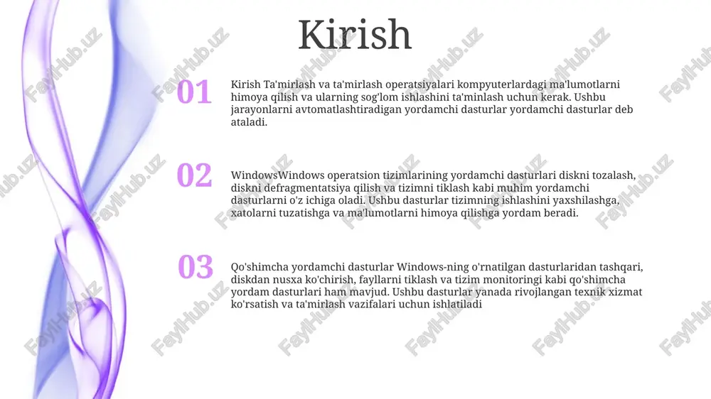 rni boshqarish dasturi bo'lib, o'zining innovatsion interfeysi, ko'p panelli qo'llab-quvvatlashi va kuchli xususiyatlari bilan kuchli alternativani taklif qiladi. windows explorer: windows-ning o'rnatilgan fayl va papkalarni boshqarish vositasi sudrab olib tashlash, nusxalash va joylashtirish kabi asosiy operatsiyalarni qo'llab-quvvatlaydi. windows utilities: windows funksiyalarini kengaytiruvchi va tizim boshqaruvini osonlashtiradigan turli xil vositalarni o'z ichiga oladi, masalan, buyruq satri, powershell va ro'yxatga olish kitobi muharriri. buyruq satri buyruqning satri: windows tizimlari uchun foydalanuvchilarga ilg'or vazifalarni bajarish va muammolarni bartaraf etish imkonini beruvchi ko'p qirrali buyruq qatori interfeysi. fayl va disklarni boshqarish yordamchi dasturlari: disk boshqaruvi, diskni birlashtiruvchi va chkdsk kabi fayllar, bo'limlar va saqlash qurilmalarini boshqarish uchun muhim vositalar. total commander: ikki panelli fayllarni ko'rish, fayllarni qidirish va arxivlash imkoniyatlarini o'z ichiga olgan keng qamrovli xususiyatlar to'plamini taklif qiluvchi kuchli uchinchi tomon fayl boshqaruvchisi. disk boshqaruvi windows windowsning xizmat ko'rsatuvchi dasturlariwindows tizimida fayl va papkalarni boshqarish, tizim ma'lumotlarini ko'rish va muammolarni bartaraf etish kabi …