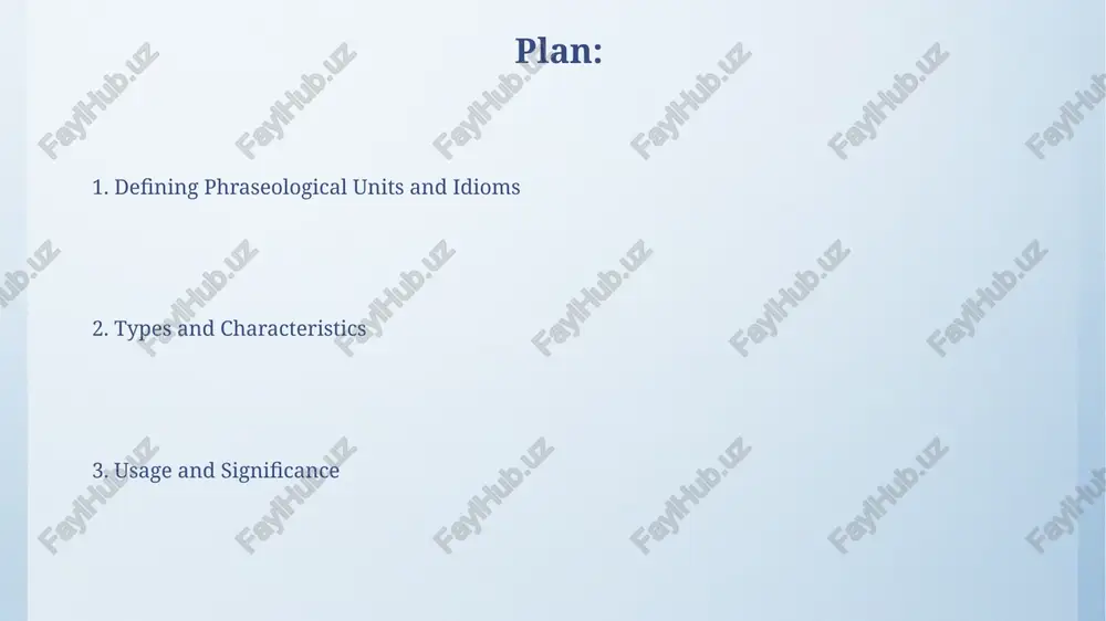 cal units can be classified into **3 main types**: phrases (word groups), clauses (subject-verb units), and sentences, depending on their grammatical complexity, like "raining cats and dogs". semantically, **total idioms (type 1)** are non-compositional, meaning the phrase's meaning has nothing to do with the literal meanings of individual words; for instance, consider "kick the bucket". idiom formation: historical and cultural context many idioms originate from historical events; for example, "crossing the rubicon" references julius caesar's defiance in 49 bc, signifying an irreversible commitment. cultural practices deeply influence idiom creation; "raining cats and dogs" from 17th-century england alludes to poor drainage where animal carcasses washed away during storms. functions of phraseological units in language phraseological units act as intensifiers, amplifying descriptions with vividness beyond literal terms. for instance, saying someone is 'over the moon' offers a more powerful image than simply stating they are happy. these units serve an illustrative function, …