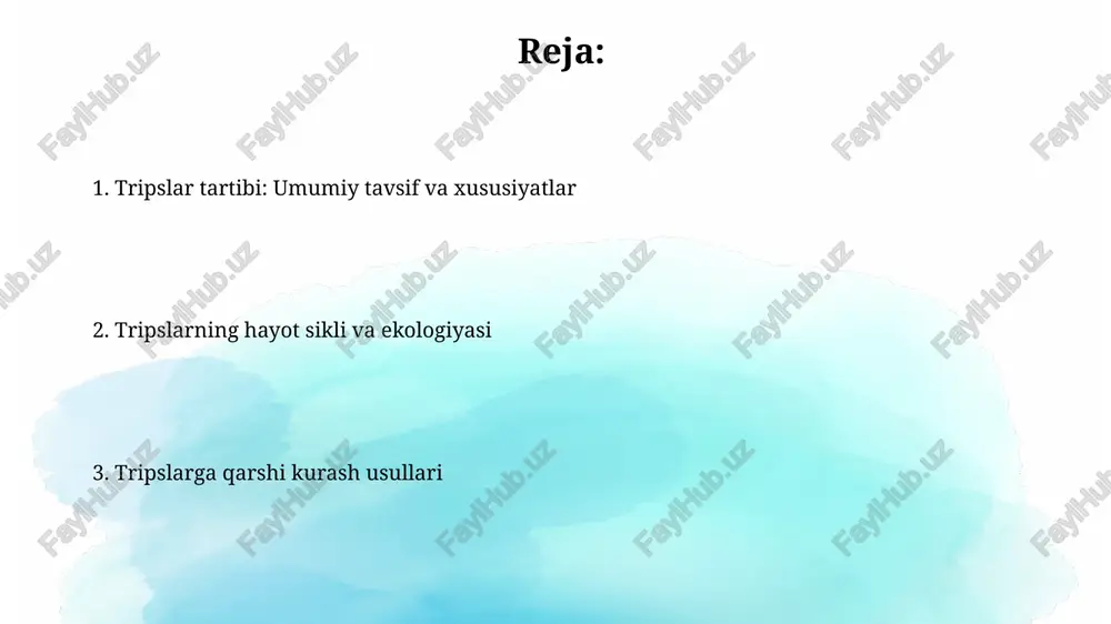 arda) va kattalar bosqichlarini o'z ichiga oladi. tripslarning ko'pchiligi partenogenez orqali ko'payadi, ya'ni urg'ochi zotlar urug'lantirilmagan tuxumlardan hosil bo'ladi; erkaklar kamroq uchraydi va ba'zi turlarda yo'q bo'lishi mumkin. oziqlanish odatlari tripslarning koʻpchiligi oʻsimlik toʻqimalari bilan oziqlanadi, ular ogʻiz organlari bilan hujayralarni teshib, soʻngra chiqqan suyuqlikni soʻrib oladi, bu esa 200 dan ortiq oʻsimlik turiga zarar yetkazadi. ayrim tripslar, masalan, yirtqich tripslar, boshqa hasharotlar, mayda oqadilar va oʻsimlik shiralarini isteʼmol qiladi, ularning ovqatlanishi ularni qishloq xoʻjaligi ekinlari uchun foydali 150 ga yaqin turlarga aylantiradi. thripslarning tarqalishi tripslar dunyo bo'ylab keng tarqalgan, antarktikadan tashqari barcha qit'alarda, jumladan, o'zbekistonda ham uchraydi. ularning 6000 ga yaqin turi mavjudligi aniqlangan. tripslar ayniqsa issiq va quruq iqlim sharoitida yaxshi rivojlanadi, bu esa o'rta osiyo mintaqasida, jumladan o'zbekistonning sug'oriladigan dehqonchilik hududlarida ko'plab uchraydi. o'simliklarga zarari tripslar o'simlik to'qimalariga zarar yetkazadi, ayniqsa barglar va gullarga, natijada fotosintez samaradorligi 20-30 foizga kamayishi mumkin. tripslarning ovqatlanishi barglarning sarg'ayishiga, deformatsiyasiga va …