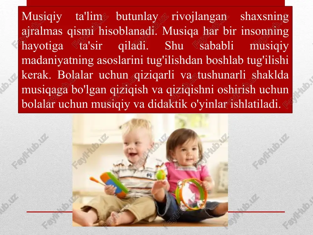 r. bu kattalar sevimli qo'shig'i yoki boshqa musiqiy ajablanib bo'lishi mumkin. musiqa o'yinlarining namunalari "uchta ayiq" musiqiy va didaktik o'yini - bolalarni tovushlarni balandligi bilan ajratishga o'rgatadi. katta, o'rta va kichik o'lchamdagi oyoqlardan bir nechta rasm kerak. bolalar turli o'lchamdagi rasmga ega. o'yinchilarning vazifasi - "vaqtni o'z vaqtida olish" (uni stolga ko'chirish). agar pastki registrning tovushi eshitilsa, yirik ayiqlar yurish uchun o'tadi, o'rtacha retsept - kichikroq, balandroq - ayiq kubik. g'olib, vazifani tez-tez bajaradigan kishi hisoblanadi. "hares" musiqiy didaktik o'yini - ritm va eshitish hissi paydo bo'ladi. o'yin uchun raqs va uxlab yotgan tasvirlar bilan ikki karta kerak. taqdimotchi rasmni namoyish etadi va raqs yoki sokin musiqani o'z ichiga oladi. bolalar qaysi ohangni tasvirga mos kelishini taxmin qilishlari kerak. bunday mashqlar musiqa bilan taqqoslash va farqlash qobiliyatiga yordam beradi. musiqiy-didaktik o'yin "teremok" - eshitish hissi rivojlanadi. bolalarga "teremok" haqidagi ertakning boshlanishi aytiladi. keyin peri voqeasining xarakteriga mos keladigan muayyan ohang …