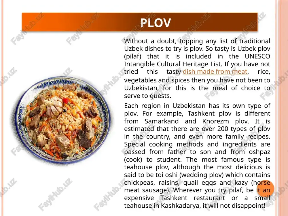 zbek dough dishes are very diverse, yet a steamed meat dumpling called manty (manti) is a favorite of many. with its delicate dough and juicy filling, manty is filling and satisfying. flour, water, salt and sometimes an egg are mixed together for the dough, which should be rolled out as thinly as possible without breaking. ground beef is the most common filling, although manty with lamb, pumpkin or potatoes can occasionally be found. to prepare the filling, many finely chopped onions, salt and pepper are added to the filling of choice. the onions are essential, for they produce a juicy dish. when made with meat, tail fat is also added. the dough is cut into squares and a dollop of filling is placed on each. the manti is then folded shut, usually with the edges pulled back on both sides like an envelope. the dumplings are steamed in a special …