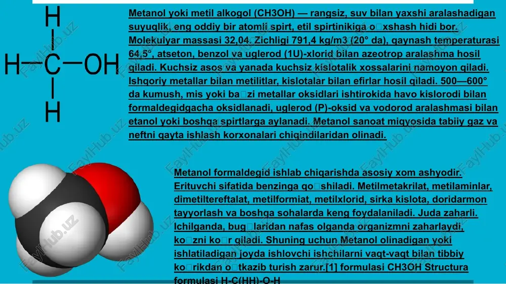 aradi, ammo oddiy holda, degidratsiyalash uchun yuqori harorat va past bosim talab qilinadi. termal degidratsiyalashning barcha usullarida, metanol va suvning aylanishi yuzasidagi oksidlanishlar ketma-ketligi orqali o'z-o'zidan ajraladi. suv molekulalari metanol molekulalari bilan aloqalangan eng yaqin o'zaro molekula bilan oksidlanadi. shuningdek, suv molekulalari va metanol molekulalari orasidagi aloqa tizimi molarniy nisbatga bog'liq bo'lgan reaksiyalar orqali ifodalangan bo'lishi mumkin. metanol degidratsiyalashini oshirish uchun, odatda katalizatorlar qo'llaniladi. katalizatorlar degidratsiyalash jarayonini tezlashtiradi va kerakli harorat va bosimni pastga olib boradi. ko'p xil katalizatorlar mavjud bo'lib, ulardan ba'zilari alumina, silika, zeolitlar va boshqalar bo'lishi mumkin. degidratsiyalash jarayonida hosil bo'lgan metanol suv bilan birgalikda olish mumkin. ushbu metanol suv bilan ishlab chiqarilishi mumkin bo'lgan yoqilg'i qizdirilgan metanol deb ataladi. bu metanol suvning yuqori isitilgan muhitda oksidlanishi natijasida yuzaga keladi. degidratsiyalash jarayoni metanolning ishlab chiqarilishi va kimyoviy sanoat sohasida ko'p xil mahsulotlarni ishlab chiqarilishi uchun muhim asbobdir. degidratatsiya jarayonlari. to'yinmagan birikmalar hosi i bo'lishi bilan sodir bo'ladigan …