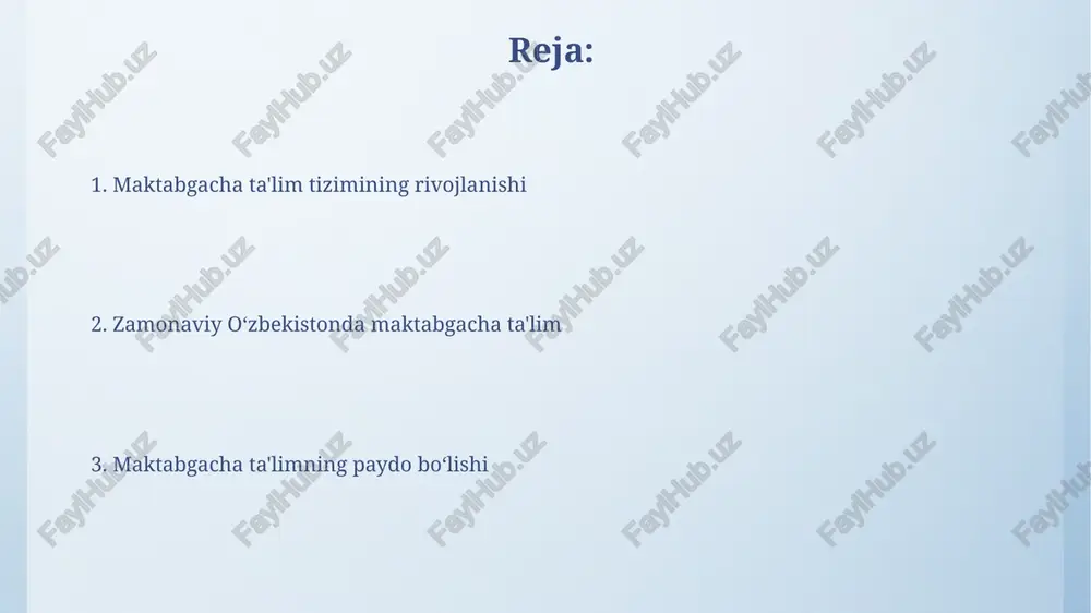 'limning ahamiyati katta. sovet davridagi maktabgacha ta’lim tizimi sovet davrida maktabgacha ta’lim muassasalarining 70% dan ortig’i davlat tomonidan moliyalashtirilgan bo‘lib, asosan bolalar bog‘chalari va bolalar uylari shaklida faoliyat yuritgan. 1930-yillardan boshlab, maktabgacha ta’lim dasturlari ideologik jihatdan kuchli ta’sirga ega bo‘lib, bolalarni sotsialistik qadriyatlar ruhida tarbiyalashga qaratilgan. maktabgacha ta’limda qoʻllaniladigan innovatsion texnologiyalar uzbekiston maktabgacha ta'limida stem ta'limiga asoslangan 50 dan ortiq innovatsion o'yinlar va qo'llanmalar joriy etilgan bo'lib, ular bolalarning muammo yechish qobiliyatini rivojlantiradi. maktabgacha ta’lim muassasalarida interfaol o'quv dasturlari va 3d modellardan foydalanish bolalarning fazoviy tasavvurini rivojlantirishda 20% ga samaradorligini oshirdi. ta’lim dasturlari va oʻquv rejalarining evolyutsiyasi 2010-yillardan keyin, inklyuziv ta’lim tamoyillariga asoslangan holda, ta’lim dasturlari individual farqlarni inobatga olib, bolalarning shaxsiy ehtiyojlariga moslashtirilgan holda takomillashtirildi. dastlabki yillarda, 1990-yillarning boshlarida, ta’lim dasturlari asosan o‘yinlarga va boshlang‘ich savodxonlikka qaratilgan bo‘lib, pedagogika nazariyalarining cheklangan qo‘llanilishi kuzatilgan. oʻzbekiston maktabgacha ta’lim tizimining muammolari maktabgacha ta'lim muassasalarida tarbiyachilarning malaka darajasi pastligi va ularning soni yetarli …