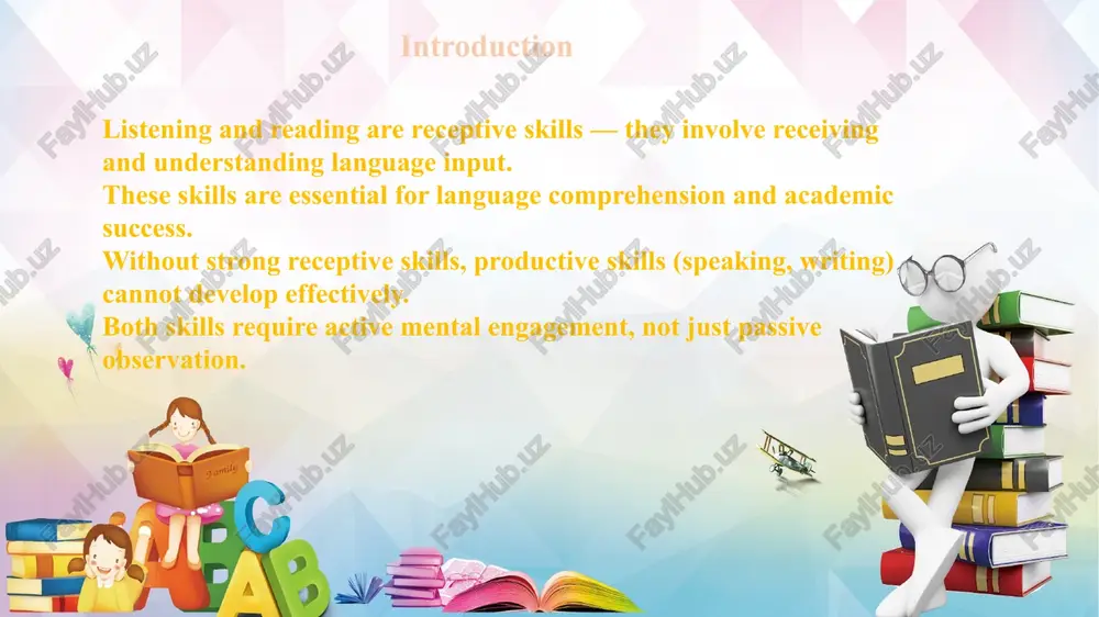 mmarize, discuss themes, express opinions, or answer comprehension tasks. *example activity: skim a short story to find the setting and main characters. techniques to improve listening -active listening: focus on understanding meaning, not translating word by word. -use authentic materials: podcasts, news, interviews. -listen for gist first, then re-listen for detail. -shadowing technique: repeat what you hear to match rhythm and pronunciation. techniques to improve listening note-taking: jot down keywords and numbers. dictation practice: improves accuracy and concentration. listening to different accents: british, american, australian, etc. using subtitles — start with native subtitles, then remove them gradually. interactive tasks: gap-fills, ordering events, identifying tone or emotion. speaking activities speaking activities are very useful. for example, ●role plays (shop, restaurant, doctor) ●debates and discussions ●storytelling with pictures ●simple conversations with friends. speaking practice builds confidence. my practice (speaking) i practice speaking with my classmates. sometimes we talk about our daily routines, …