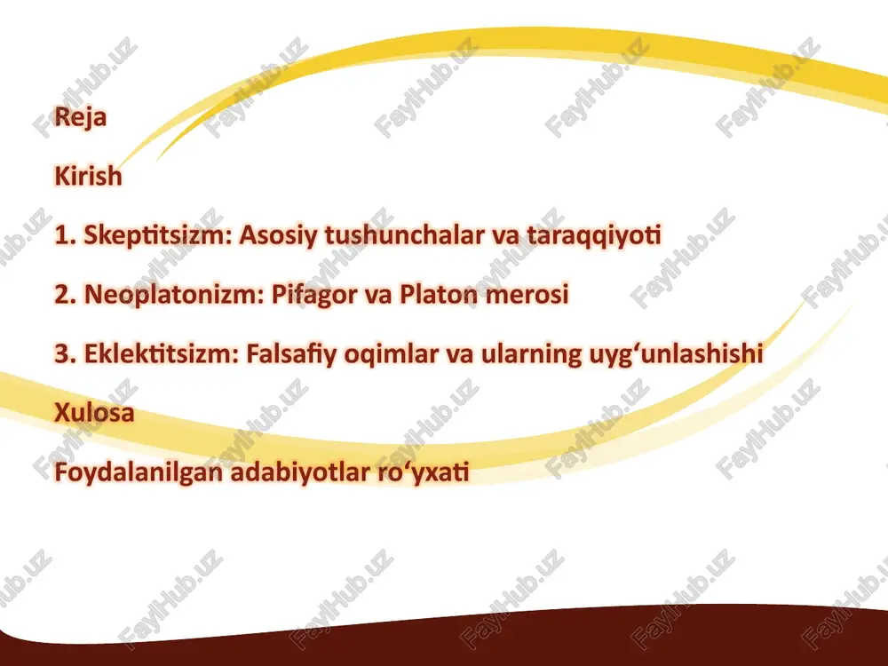 falsafasiga borib taqaladi. bu yo‘nalishning asoschisi sifatida pirron (pyrrho, taxminan miloddan avvalgi 360–270 yillar) hisoblanadi. pirron skeptitsizmni nafaqat falsafiy nazariya, balki hayot tarzi sifatida ko‘rgan. skeptitsizmning asosiy tamoyillari metodlar maqsadlar shakllar mavjudlik haqidagi shubhalar: hamma narsaning haqiqiyligini inkor etish skeptitsizmning eng muhim jihatlaridan biri mavjudlik haqidagi shubhalardir. bu shubhalar, ayniqsa, rene dekartning falsafasida markaziy o‘rin tutadi. dekart o‘zining “metafizik mulohazalar” asarida metodik shubha tamoyilini qo‘lladi, ya’ni u hamma narsaning haqiqiyligini shubha ostiga qo‘ydi: hislar, tajribalar, hatto xudoning mavjudligi. dekartning mashhur misoli – “yovuz jin” gipotezasi. u shunday savol qo‘yadi: “agar yovuz jin meni doimo aldasa, men o‘z tajribalarimga ishonchim komil bo‘lishi mumkinmi?”dekartning skeptik shubhalari zamonaviy falsafada keng muhokama qilinadi. klassik skeptitsizm va zamonaviy skeptitsizm o‘rtasidagi farqlar klassik skeptitsizm (pirrondan sextus empiricusgacha) va zamonaviy skeptitsizm o‘rtasida bir qator muhim farqlar mavjud. klassik skeptitsizm ko‘proq hayot tarzi sifatida qaralgan bo‘lib, uning maqsadi aqliy tinchlikka erishish edi. pirroniy skeptiklar dogmatik e’tiqodlardan voz kechish …