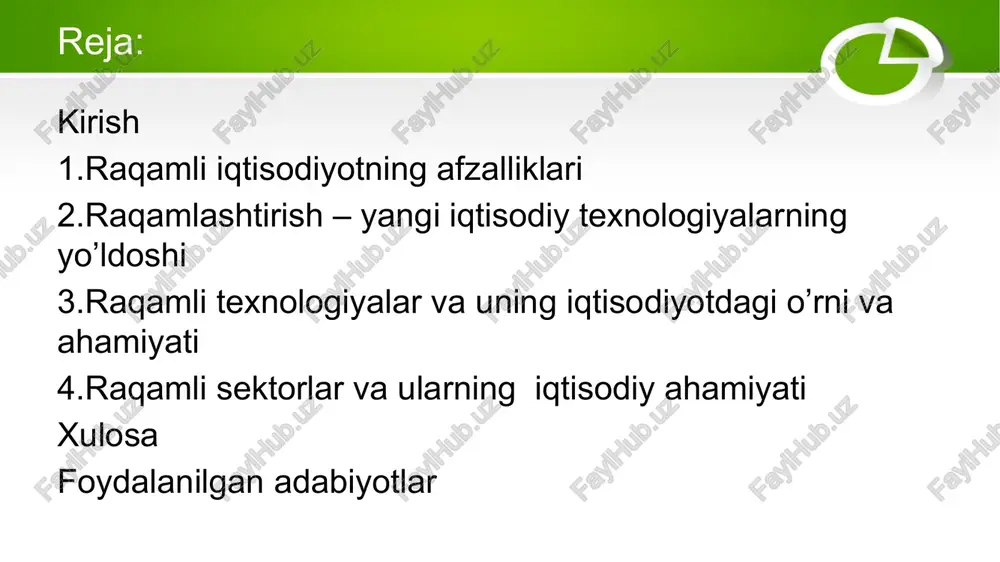 , davlat boshqaruvi, konsalting va informatsion xizmat ko’rsatish, moliya, ulgurji va chakana savdo, shuningdek, xizmatlar sohasini (kommunal, shaxsiy va ijtimoiy) birlashtiradi. iqtisodiyot diversifikatsiyasi va dinamikasi qanchalik yuqori bo’lsa, mamlakat ichida va tashqarisida noyob axborotlar aylanmasi shunchalik ko’p, milliy iqtisodiyotlar ichida axborot trafigi esa shu qadar salmoqli bo’ladi. shu bois ishtirokchilar soni ko’p va it xizmatlar keng tarqalgan bozorlarda raqamli iqtisodiyot jadal sur’atlarda rivojlanadi. raqamlashtirish – yangi iqtisodiy texnologiyalarning yo’ldoshi texnologik raqamli muhit – bu yuridik va jismoniy shaxslar hamkorlikdagi faoliyat uchun butunlay yangi muloqotni yo’lga qo’yadigan «akvarium» hisoblanadi. axborot texnologiyalari korxonalarga butunlay yangi, yanada jadal ish sur’atlarini o’zlashtirish hamda xizmat va mahsulotlar shaklini xilma-xillashtirishga imkoniyat yaratadi. bundan tashqari, tadqiqotchilar qisqa saqlanadigan mahsulotlarning bozorga chiqarilishi haqida ham gapirishmoqda. xizmat ko’rsatish sohasi haqida gapiradigan bo’lsak, axborot texnologiyalari ko’plab kundalik vazifalarni hal qiladi, buning natijasida esa yirik ko’lamdagi amallar tezroq, arzonroq, qulayroq va o’rtadagi vositachilarsiz bajariladi. elektron savdo, internet-banking va boshqa shu kabi …
