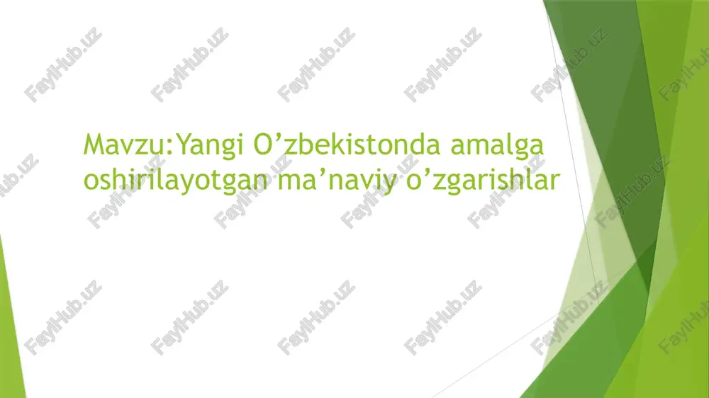 huningdek, yoshlarni diniy ekstremizm, yot g‘oyalar va axborot xurujlaridan himoya qilish maqsadida “yoshlar bilan ma’naviy suhbat”, “kitobxonlik – ma’naviyat kaliti” kabi tashabbuslar yo‘lga qo‘yilgan. kitobxonlikni targ‘ib qilish uchun “eng faol kitobxon yosh” tanlovi o‘tkazilib, o‘n minglab o‘quvchilar ishtirok etdi. eto izobrajenie, avtor: neizvestniy avtor, litsenziya: cc by eto izobrajenie, avtor: neizvestniy avtor, litsenziya: cc by milliy qadriyatlar, madaniyat va din sohasidagi yangilanishlar yangi o‘zbekiston taraqqiyotida milliy qadriyatlar va din sohasidagi islohotlar alohida e’tiborda. oxirgi yillarda diniy bag‘rikenglik, millatlararo totuvlik va ma’naviy birlik siyosati mustahkamlandi. 2022-yilda bmt bosh assambleyasi tomonidan toshkentda “bag‘rikenglik va o‘zaro hurmat haftaligi” o‘tkazilgani o‘zbekistonning ma’naviy siyosati xalqaro miqyosda e’tirof etilganining dalilidir. shuningdek, imom buxoriy, imom termiziy, bahouddin naqshband, ahmad yassaviy kabi buyuk allomalarimiz merosini o‘rganish, ularning asarlarini nashr qilish va yoshlar orasida targ‘ib etish ishlari davom etmoqda. 2021-yilda imom buxoriy xalqaro tadqiqot markazining yangi binosi foydalanishga topshirildi. madaniyat sohasida ham yangilanishlar ko‘p. milliy teatr, muzey va madaniyat …