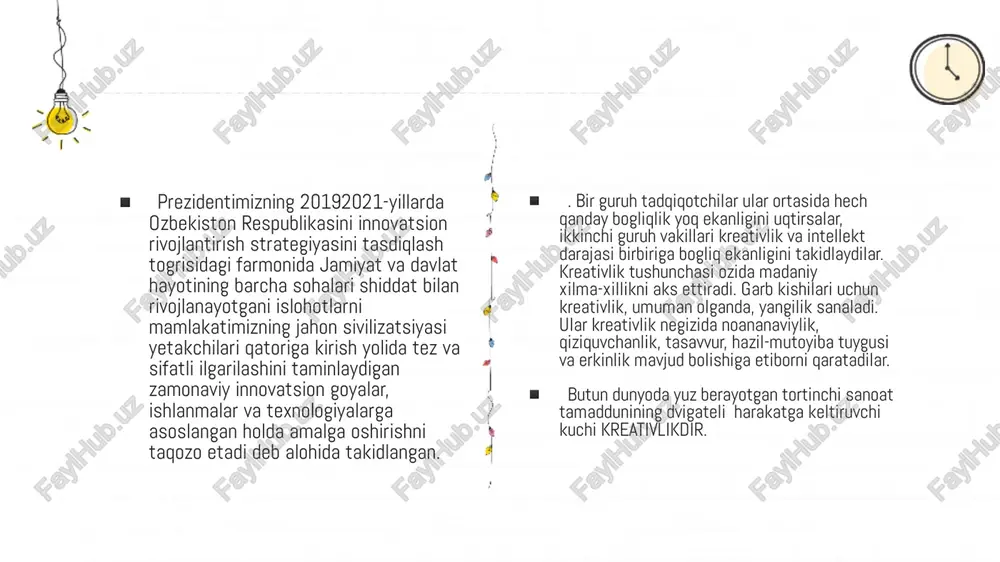 lardan noodatiy tarzda chiqib ketish demakdir. a.x.maslou kreativlikda oz-ozini shakllantirishning ikki darajasini keltirib otgan: birinchisi ixtiyorsiz kreativlik, bunda shaxs birdan aqliga kelish, ruhlanish, qiyin kechinmalarga ega boladi, ikkinchisi ixtiyoriy, ogir mehnat bilan bogliq, uzluksiz talim, kamolotga intiluvchanlik. a.x.maslou kreativlikni inson tabiatining fundamental xarakteristikasi sifatida koradi, yani barcha insonlardagi tugma qobiliyat, lekin hayoti davomida malum ijtimoiy tosiqlar natijasida yoqolib ketadi, deb hisoblaydi. ▪ aytib otilganidek, barcha shaxslarda bolgani kabi pedagoglarda ham kreativlik sifatlari oz-ozidan rivojlanmaydi. shunga kora tadqiqotlarda shaxs (jumladan, pedagoglar)da kreativlik sifatlarini muvaffaqiyatli rivojlantirishning bir qator yollari yoritiladi. patti drepeau tomonidan ham shaxs (jumladan, pedagoglar)da kreativlik sifatlarini muvaffaqiyatli rivojlantirishning tortta yoli korsatilgan: 1-yol: kreativ fikrlash konikmasini shakllantirish. bunda asosiy urgu kreativ fikrlash konikmalarini shakllantirish asosiy etibor markazida bolib, talabalar fellar yordamida kreativ xarakterdagi harakatlarning mohiyatini ifodalashga yonaltiriladi. 3-yol: kreativ faoliyat jarayonlarni tashkil etish. mazkur yol talabalarni muammoni yechish va innovatsion goyalarni ilgari surish jarayonida kreativ, ijodiy fikrlashga urgu beradi. mazkur …